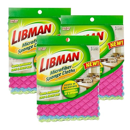 Libman 1482 Microfiber Sponge Cloths - Combines The Best of a Sponge and Dish Cloth, Includes 3 Packs of 3 Sponge Cloths (9 Total Sponge Cloths)