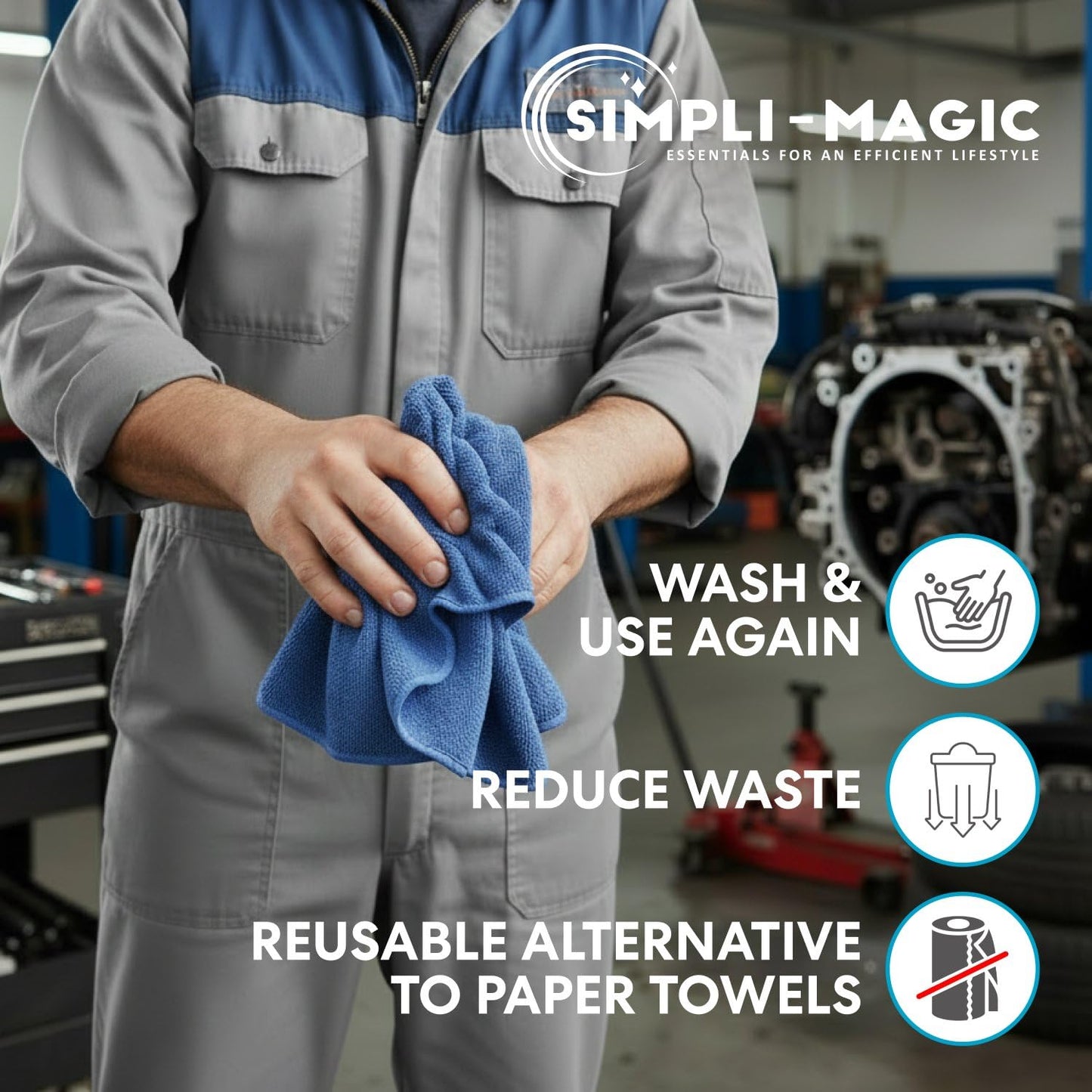 Simpli-Magic 79186 Shop Towels 14"x12", Pack of 150, Blue