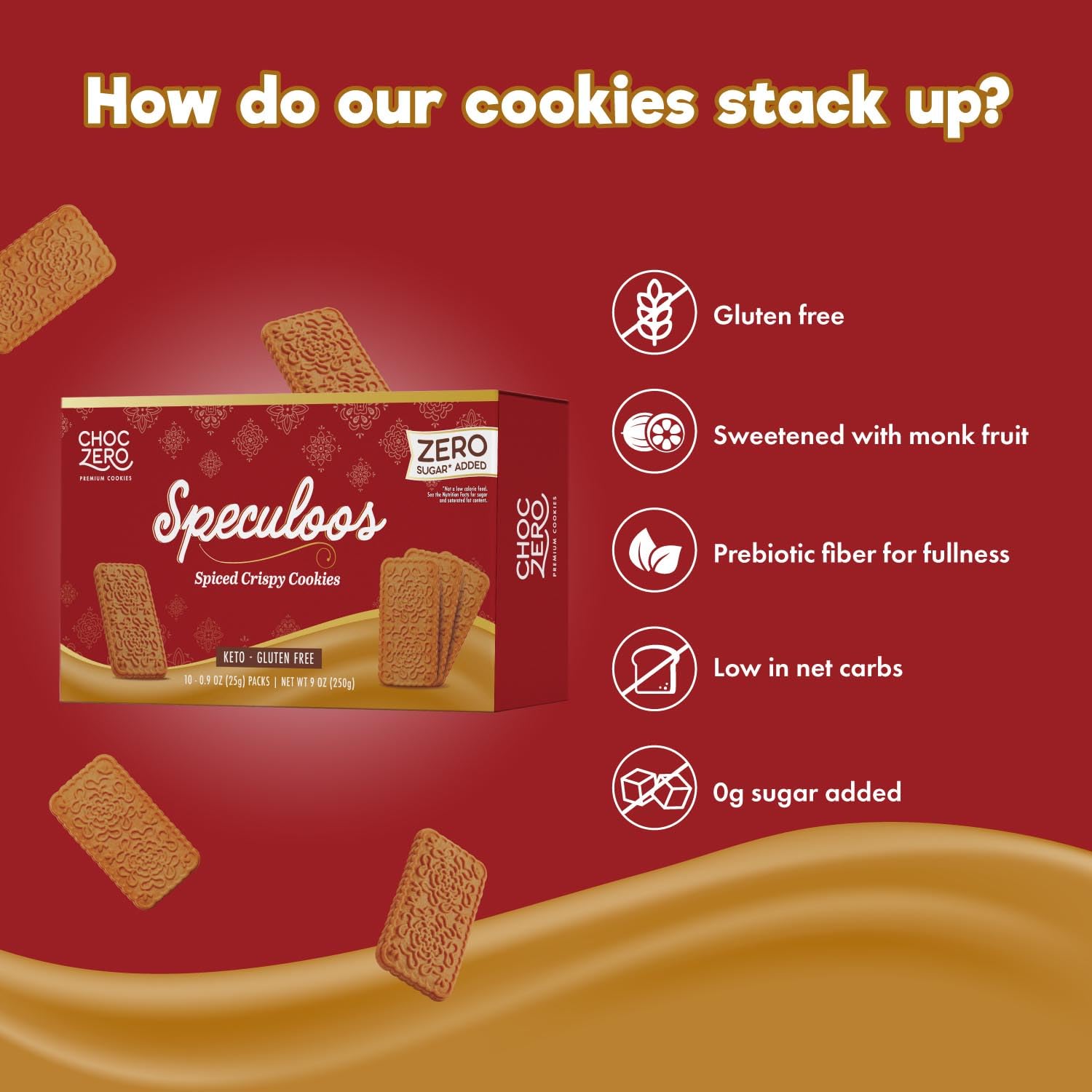 ChocZero Speculoos Cookies, Gluten Free, No Added Sugar, Spiced Windmill Keto Cookie, 30 Cookies Per Box, 9 Ounce (Pack of 1)