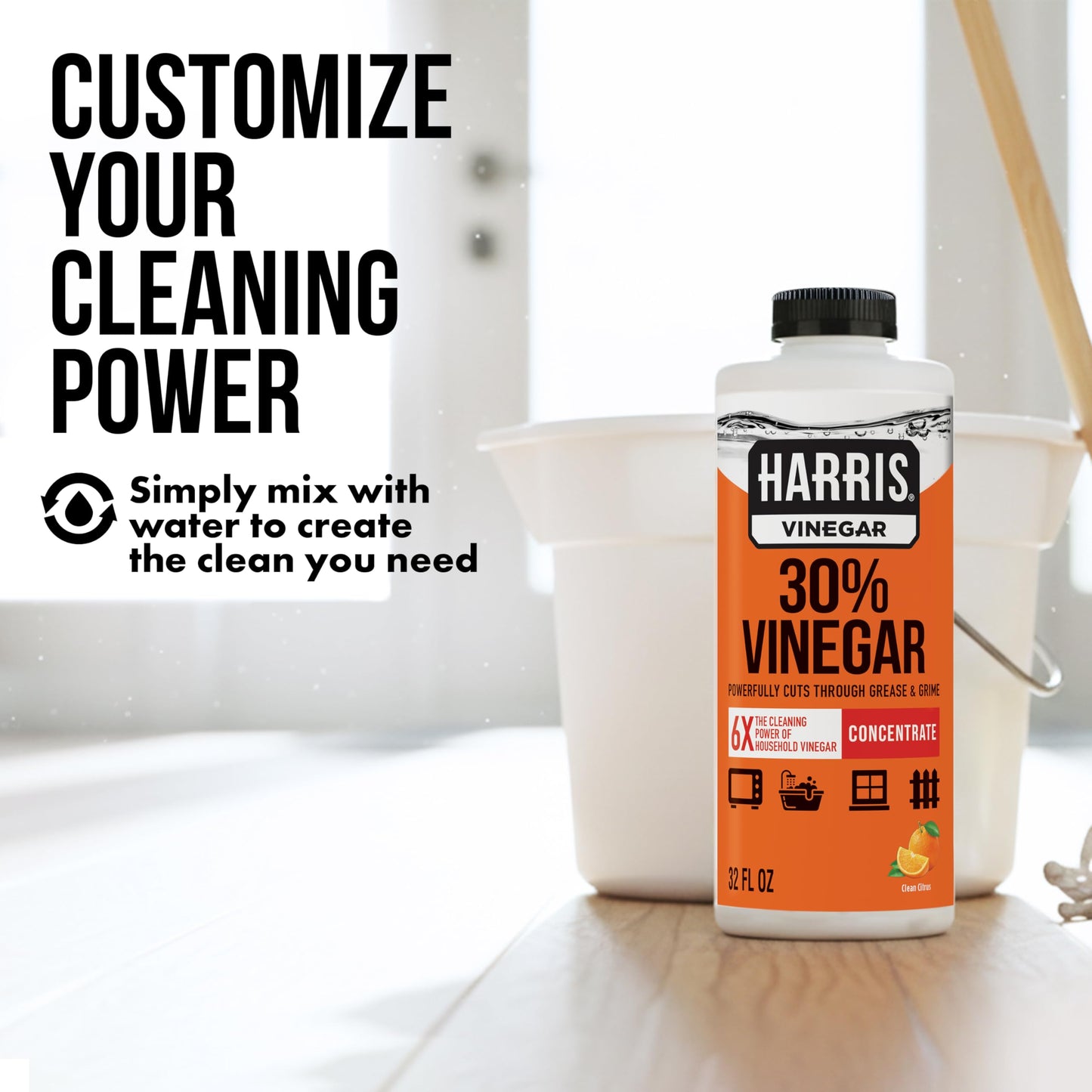 HARRIS 30% Extra Strength Concentrated Vinegar for Home Cleaning and Outdoor Use, #1 Cleaning Vinegar Brand in America, Citrus Scent, 32 Fl Oz Makes