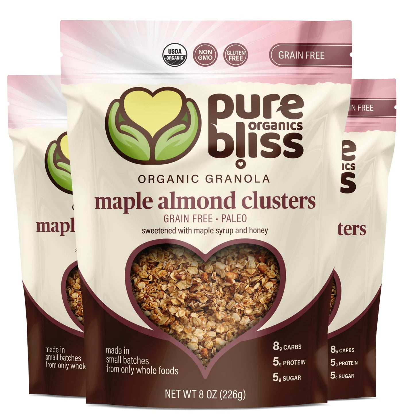 Pure Bliss Organic Grain Free Granola (Maple Almond Cluster) Paleo Friendly, Gluten Free, Vegan, Best-Tasting, Non-GMO, Low Carb Snack, All Real Super