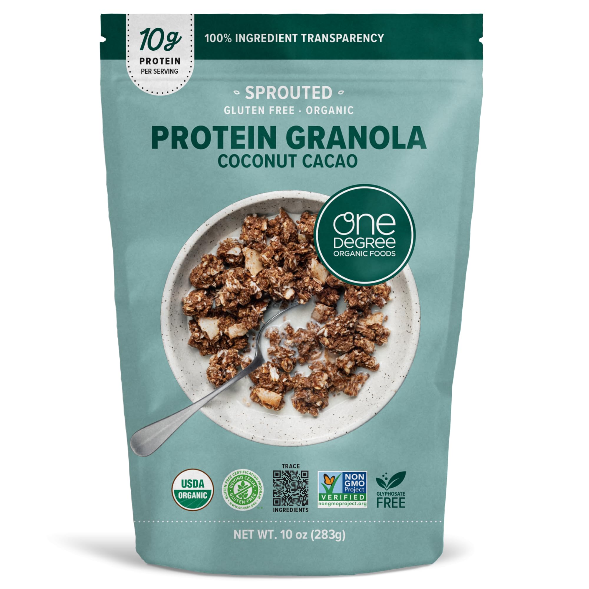 One Degree Organics Gluten Free Sprouted Coconut Cacao Protein Granola, 10 ounce (Pack of 1)