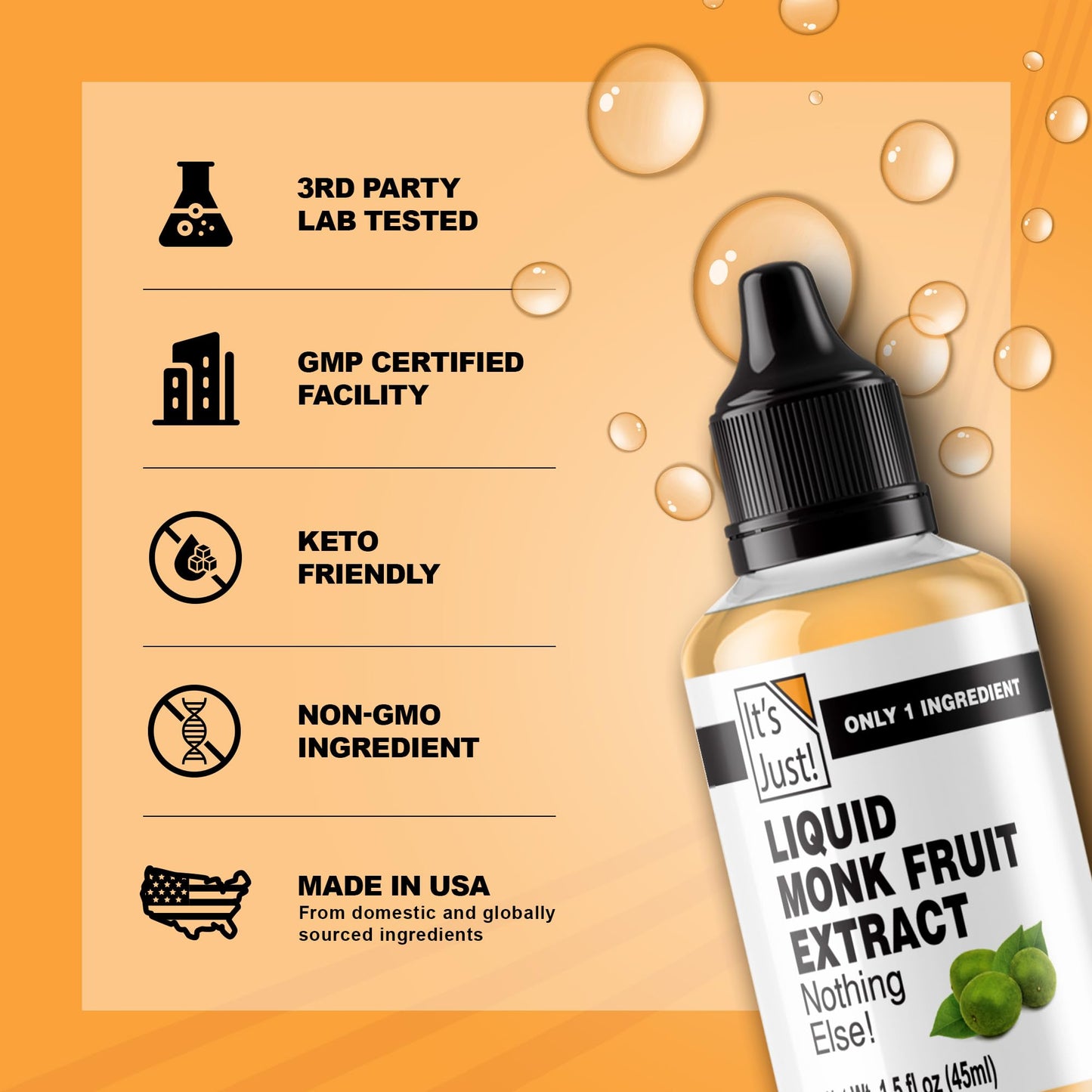 It's Just! Liquid Monk Fruit Extract - No Erythritol, Non-GMO, No Fillers, Keto - 1.5 fl oz