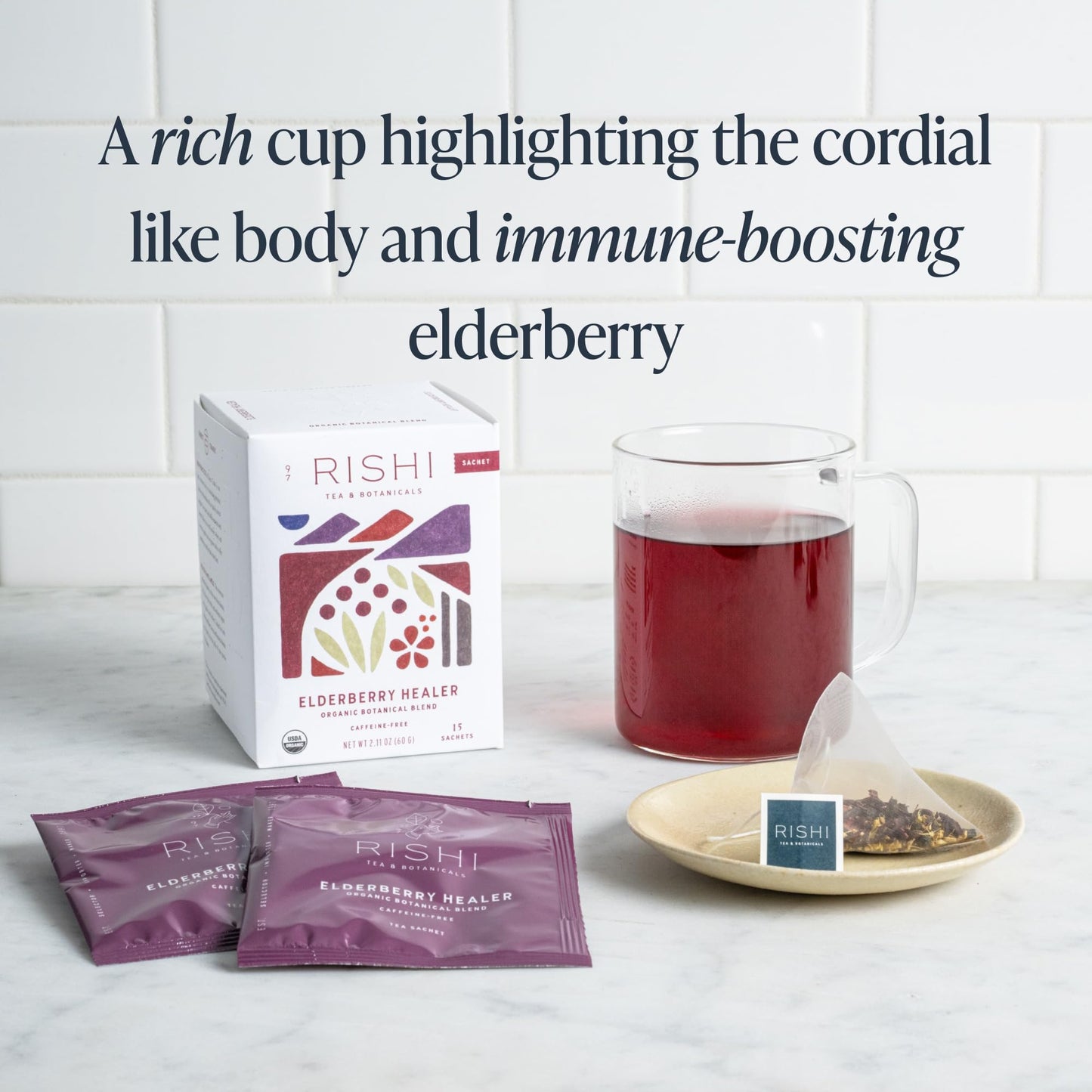 Rishi Tea Elderberry Healer Herbal Tea - Organic, Caffeine Free Sachet Bags, Antioxidant Elderberry with Ginger & Hibiscus - 15 Count (Pack of 1)