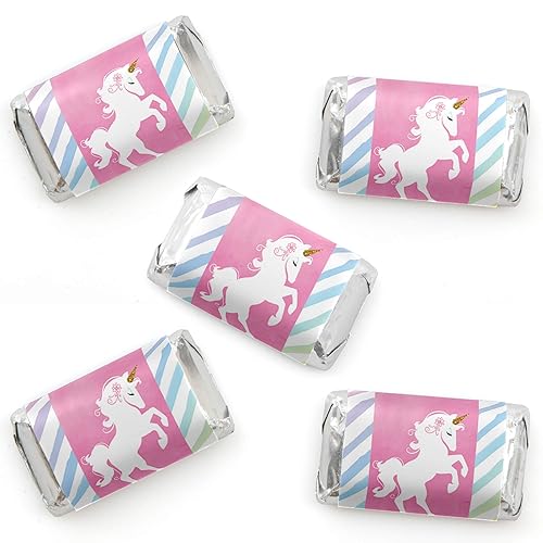 Big Dot of Happiness Rainbow Unicorn - Mini Candy Bar Wrapper Stickers - Magical Unicorn Baby Shower, Birthday Party Small Favors - 40 Count