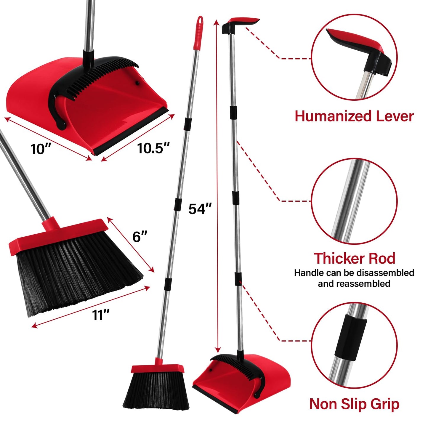MOPPLEX Broom and Dustpan Set Combo, Kitchen Broom and Dustpan for Easy Sweeping, Premium Broom and Dustpan Set for Home Cleaning, Perfect Dust Pan