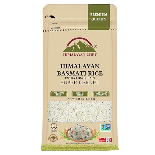 Himalayan Chef Basmati Rice, Natural Extra Long Grain Super Kernal Rice, Premium Quality, Quick Cooking Aromatic, Non-GMO, Halal and Kosher Certified - 10 lbs