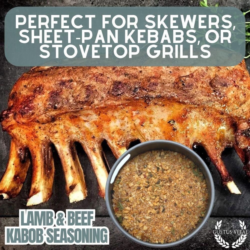 Lamb & Beef Kabob Seasoning | Authentic Gourmet Spice Blend | All Natural, Non GMO | Hand Made, Small Batch | Made in USA | Artisanal Kabob & Meat Rub
