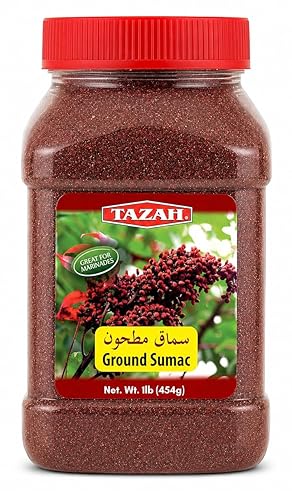 Tazah Sumac Spice 1 lb, Ground Sumac Seasoning from Jordan, Tangy Middle Eastern Spice for Mediterranean Cooking, Marinades, Kabobs, Salads and Hummus