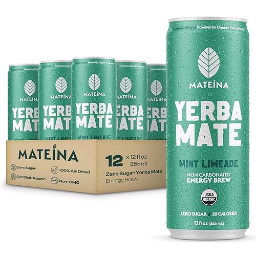 Mateina Yerba Mate Zero Sugar Energy Drink - 120mg Natural Caffeine - Organic, Non-GMO, Non-Carbonated - Dr. Andrew Huberman Recommended - (12 fl oz