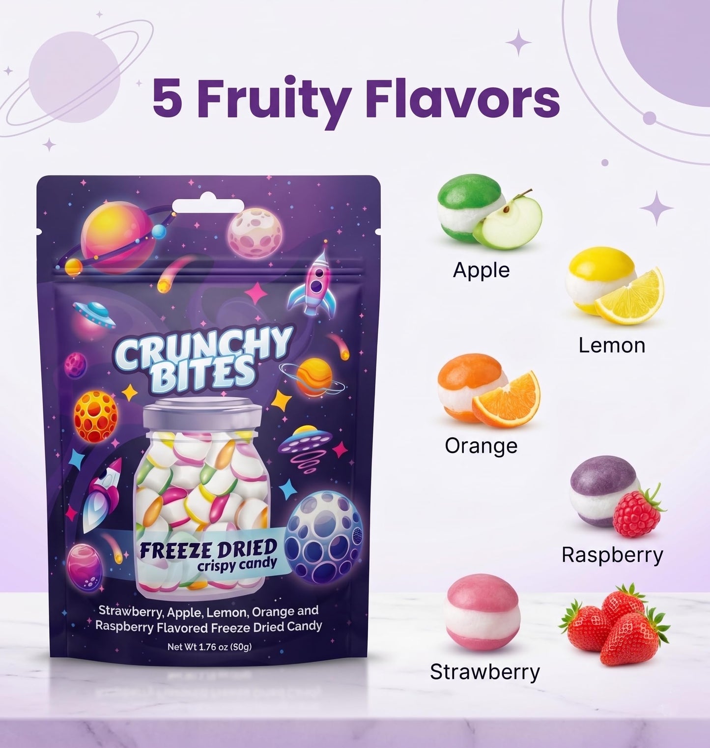 UNIQBITE 2 Pack Freeze Dried Candy, Fruit Flavored Crispy Candy Bites, 3.52 oz (100g)