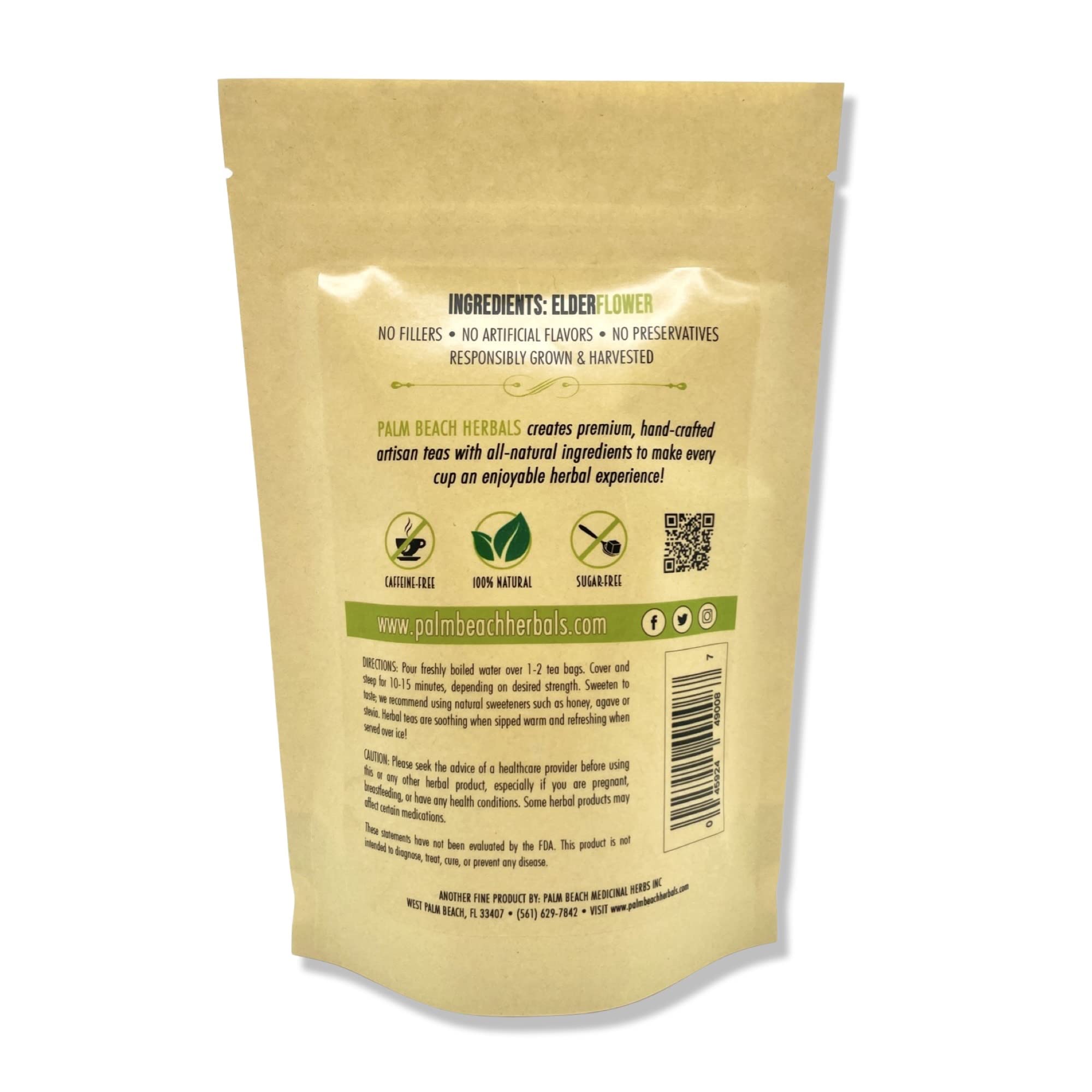 Palm Beach Medicinal Herbs - Elderflower Tea - Pure Herbal Tea Series, 30ct