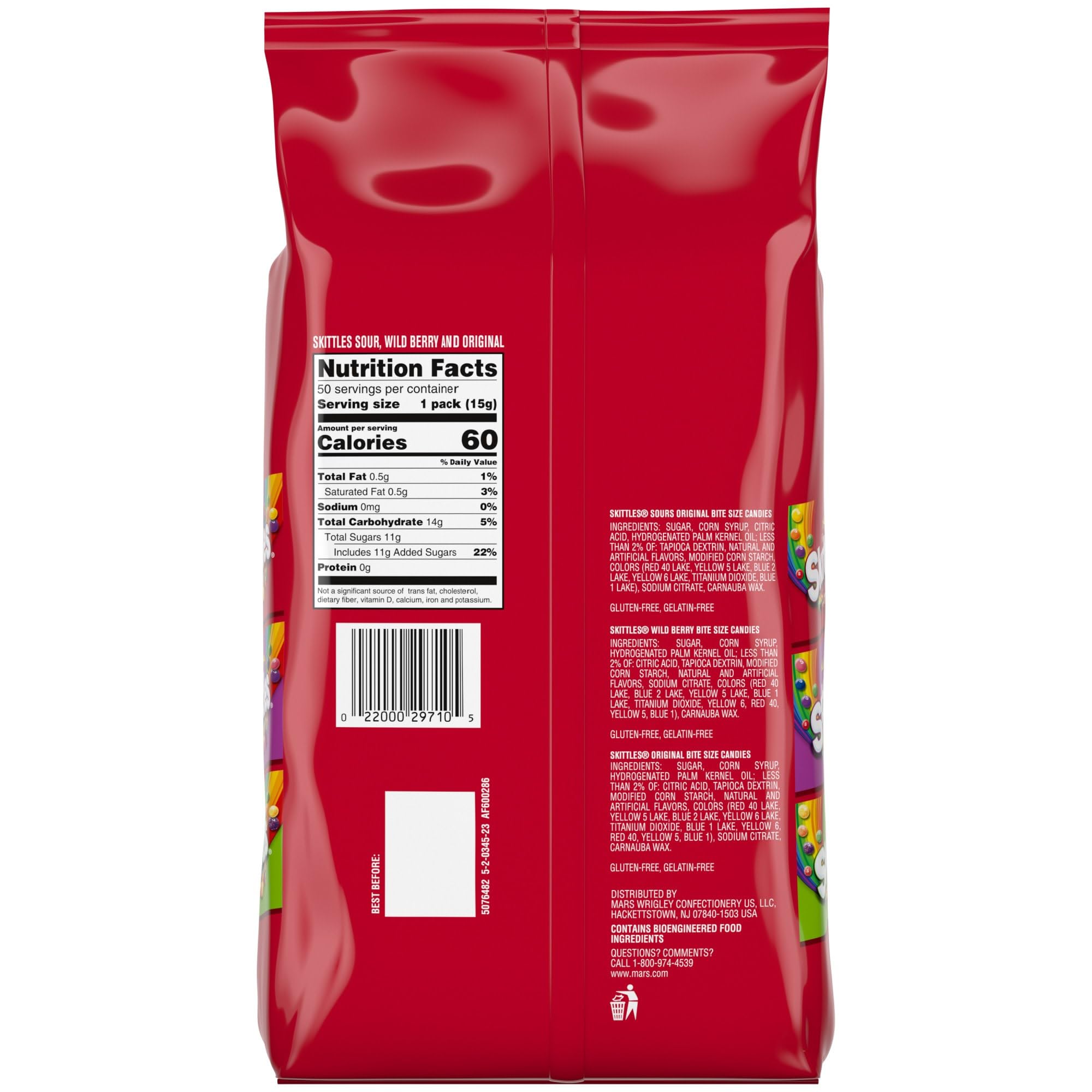 Wrigley's Skittles Fun Size Original, Wild Berry, and Sour Chewy Individually Wrapped Stocking Stuffers Christmas Candy Variety Pack, 26.46 Oz Bulk