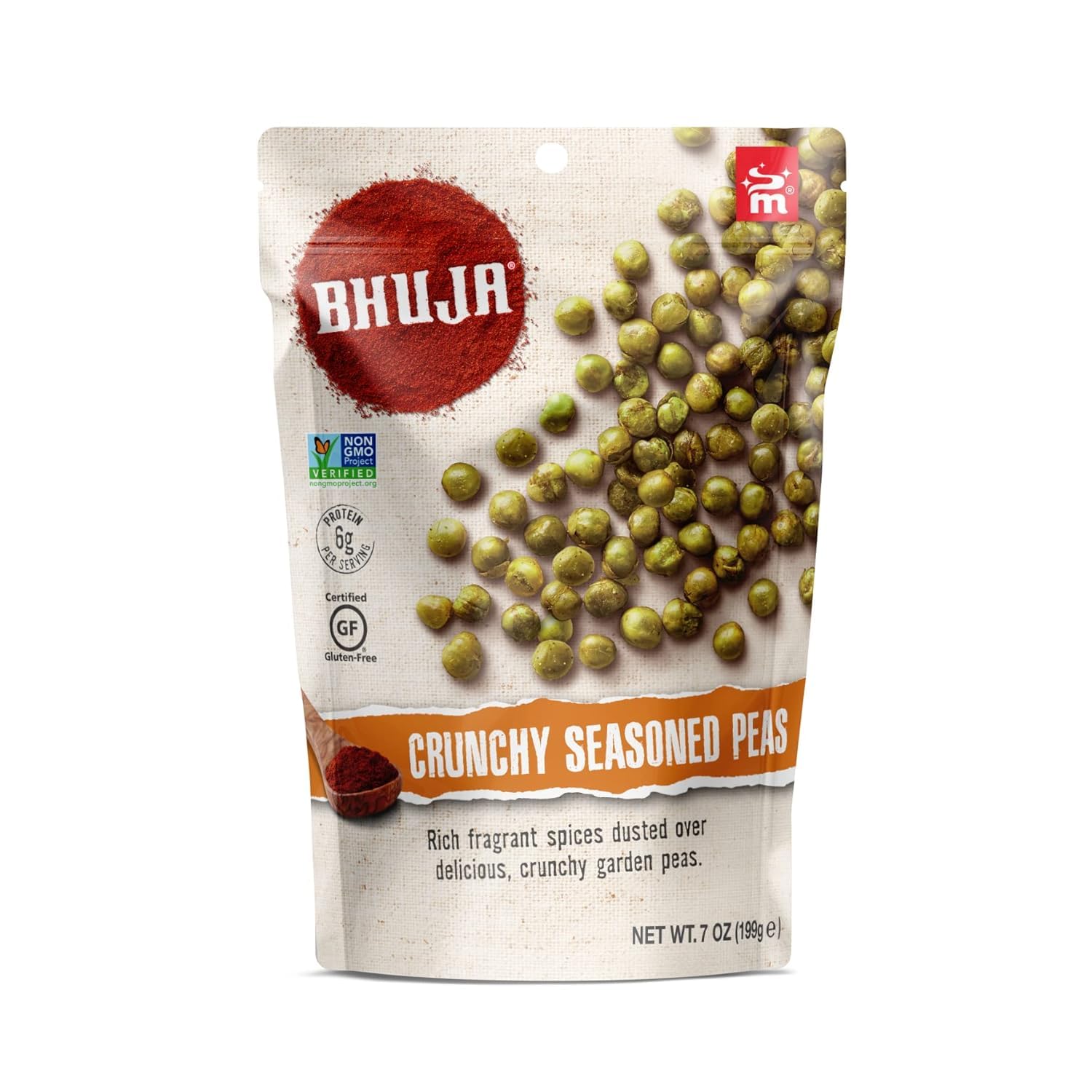 Bhuja Majans Crunchy Seasoned Peas, 7 oz | Spiced Roasted Garden Peas | Non-GMO, Gluten Free, Vegan Friendly | 6g Protein per Serving | No Added MSG