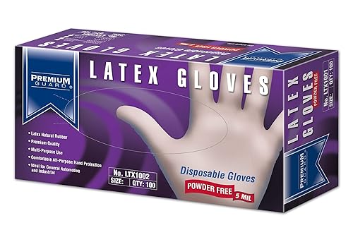 Premium Guard - Disposable Latex Gloves, Powder Free, 100 gloves per Box, Size - XL