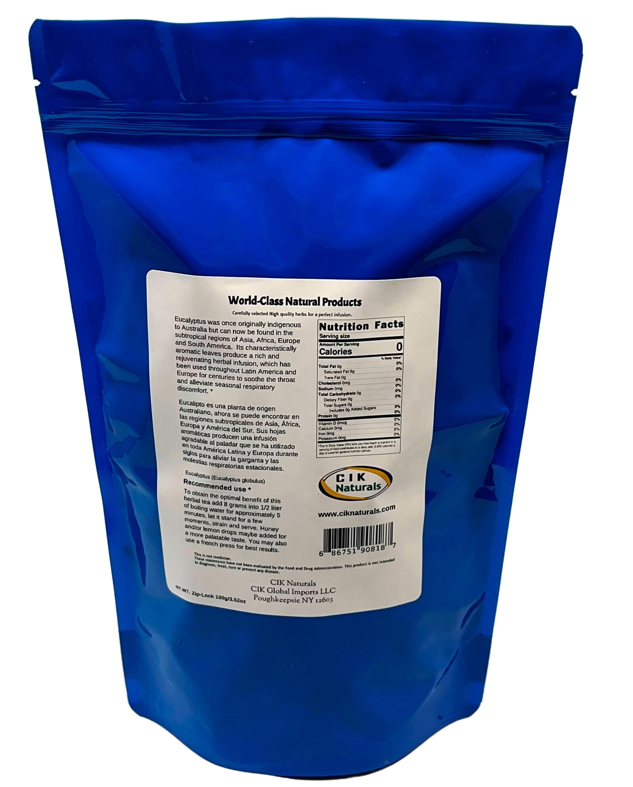 CIK Naturals Eucalyptus Dried Leaves Peruvian Hojas de Eucalipto Secas (100g /3.52oz) - Eucalyptus Strong Aromatic Herb Peru