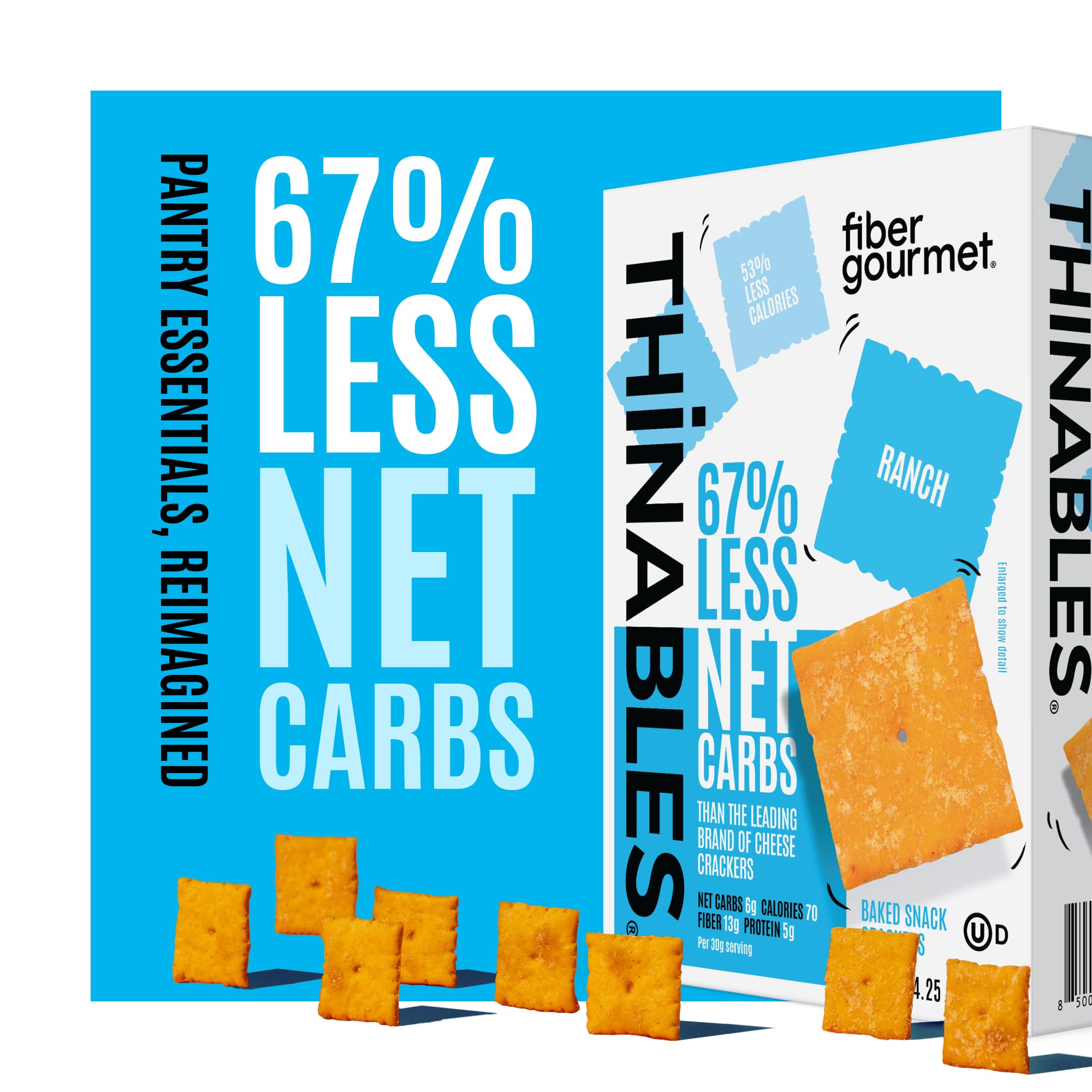 Fiber Gourmet Ranch Thinables Baked Cheese Crackers - Healthy Keto Crackers, Low Calorie High Fiber Snack, 6g Net Carbs, 70 Calories, 13g Fiber, 5g