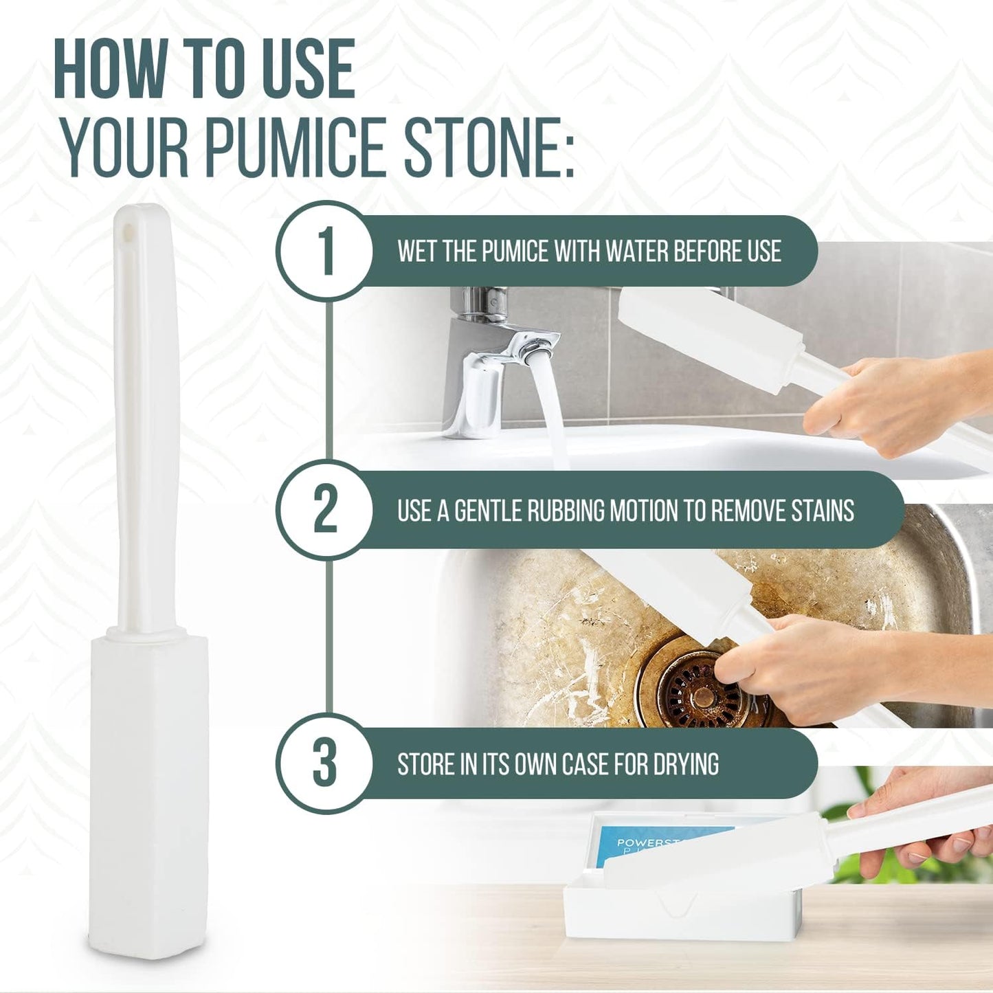 Powerstone Pumice Stone Toilet Bowl Cleaner with Extra Long Handle - 2 Pack | 3'' Longer Handle | Remove Hard Water Stains, Rings & Limescale from