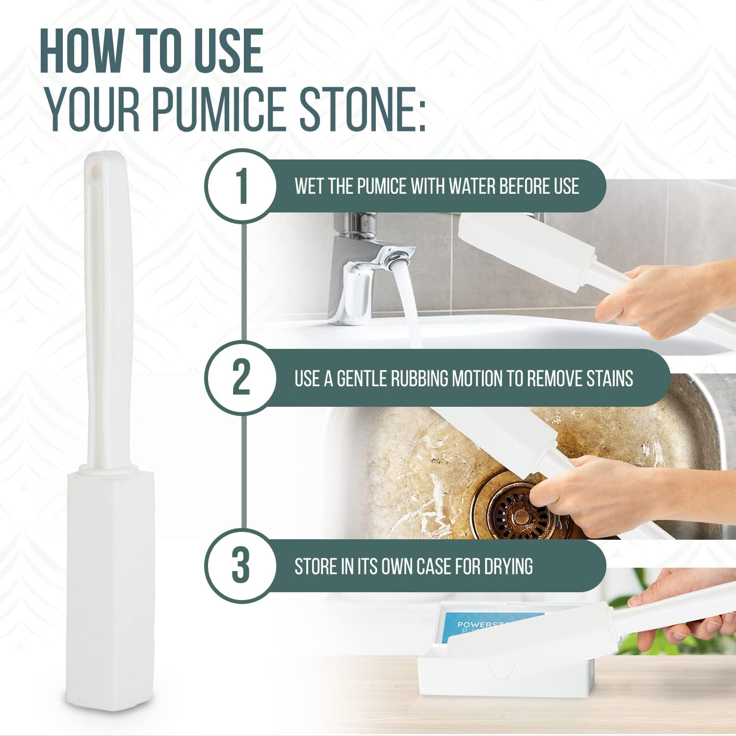 Powerstone Pumice Stone Toilet Bowl Cleaner with Extra Long Handle - 2 Pack | 3'' Longer Handle | Remove Hard Water Stains, Rings & Limescale from