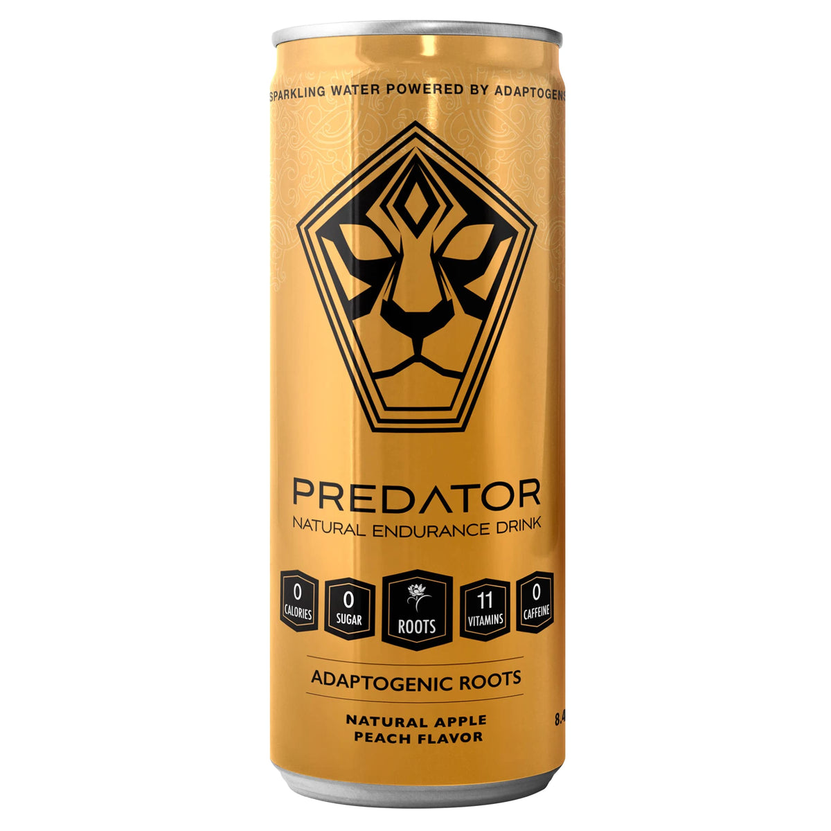 Predator Endurace Gold - Apple Peach - Adaptogens: Rhodiola Rosea, Leuzea Root, Suma Root - No Sugar and No caffeine -12-pack