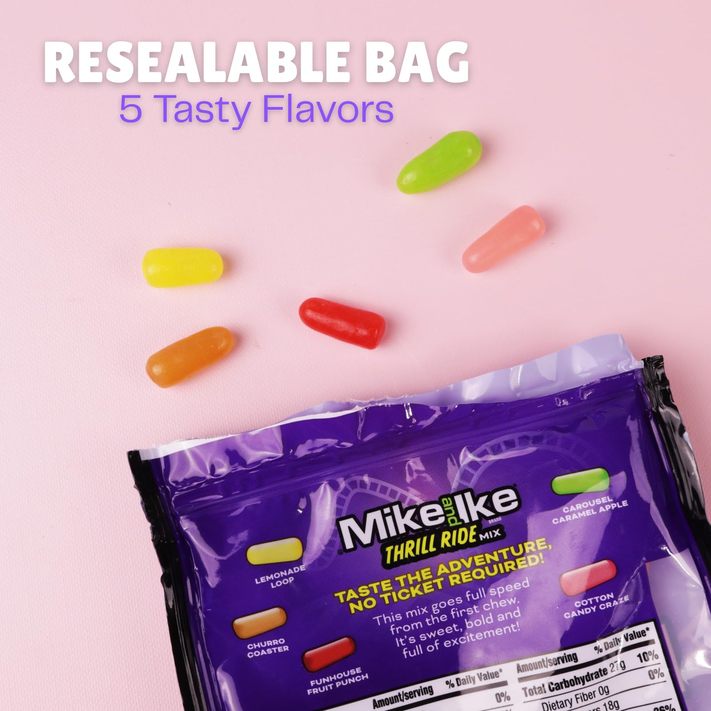 Mike and Ike Bulk Thrill Ride Mix, Assorted Chewy Fruit Candies, Resealable Bags, 10 Ounces, Pack of 2