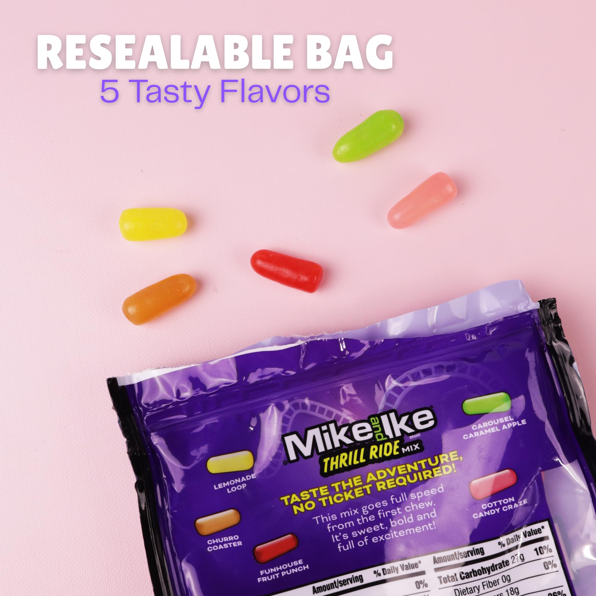 Mike and Ike Bulk Thrill Ride Mix, Assorted Chewy Fruit Candies, Resealable Bags, 10 Ounces, Pack of 2