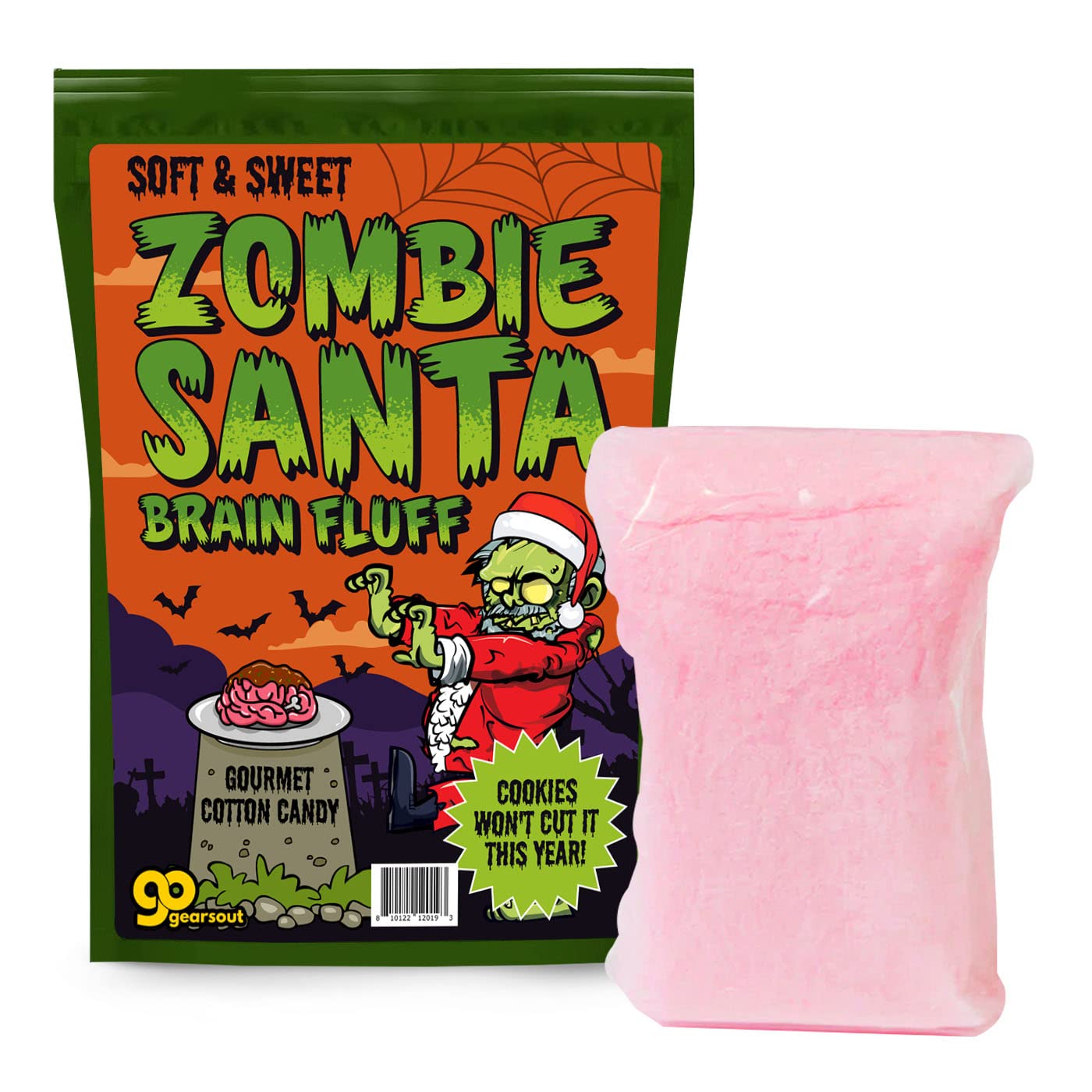 Zombie Santa Brain Fluff Cotton Candy - Gourmet Christmas Candy Gifts for Teens - Funny Gag Gift for Zombie Lovers - Pink Strawberry Flavor