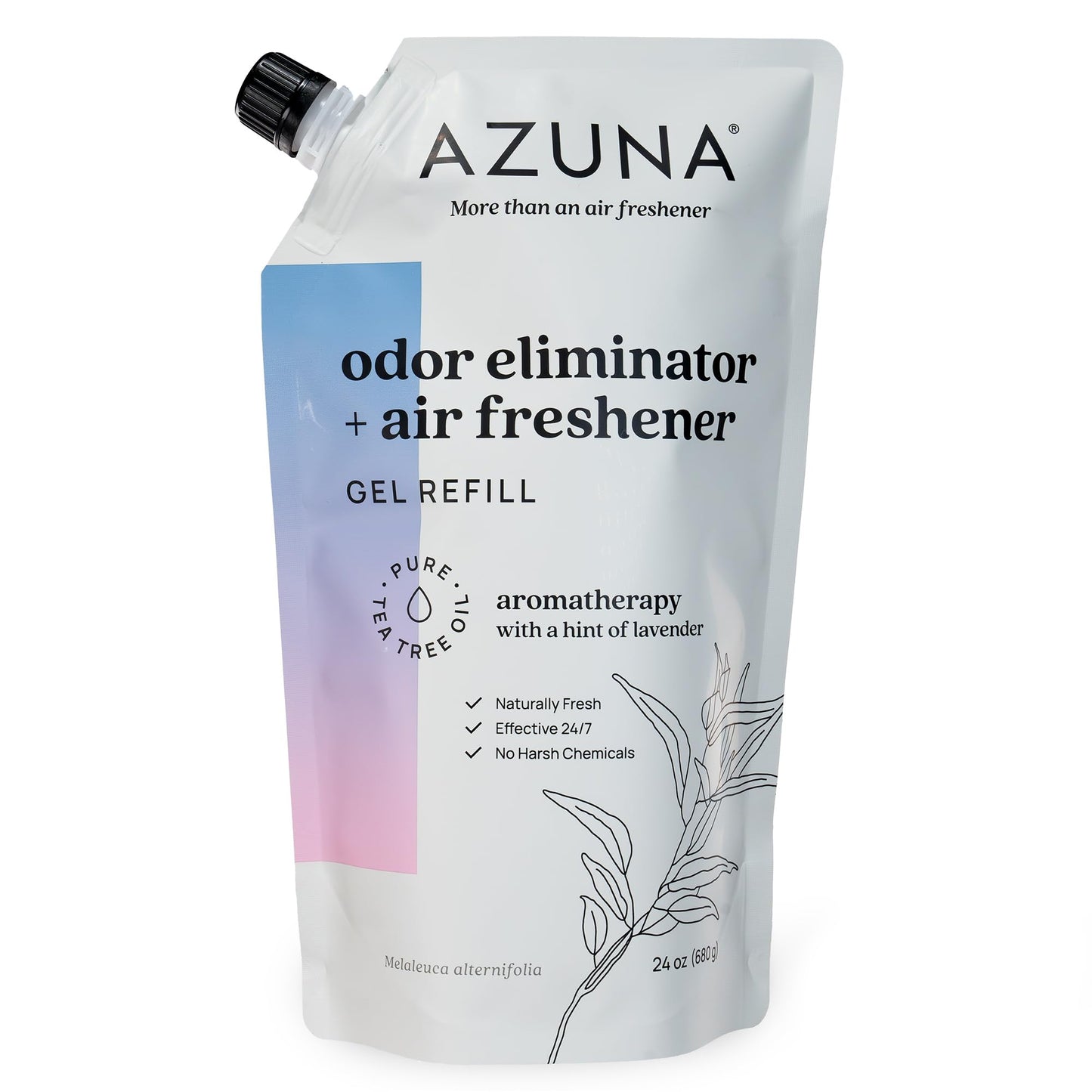 Azuna Air Freshener and Odor Eliminator for Strong Odor Gel 24oz Refill Pouch with Tea Tree Oil | Plant-Based & Long Lasting | Pet, Smoke, Home