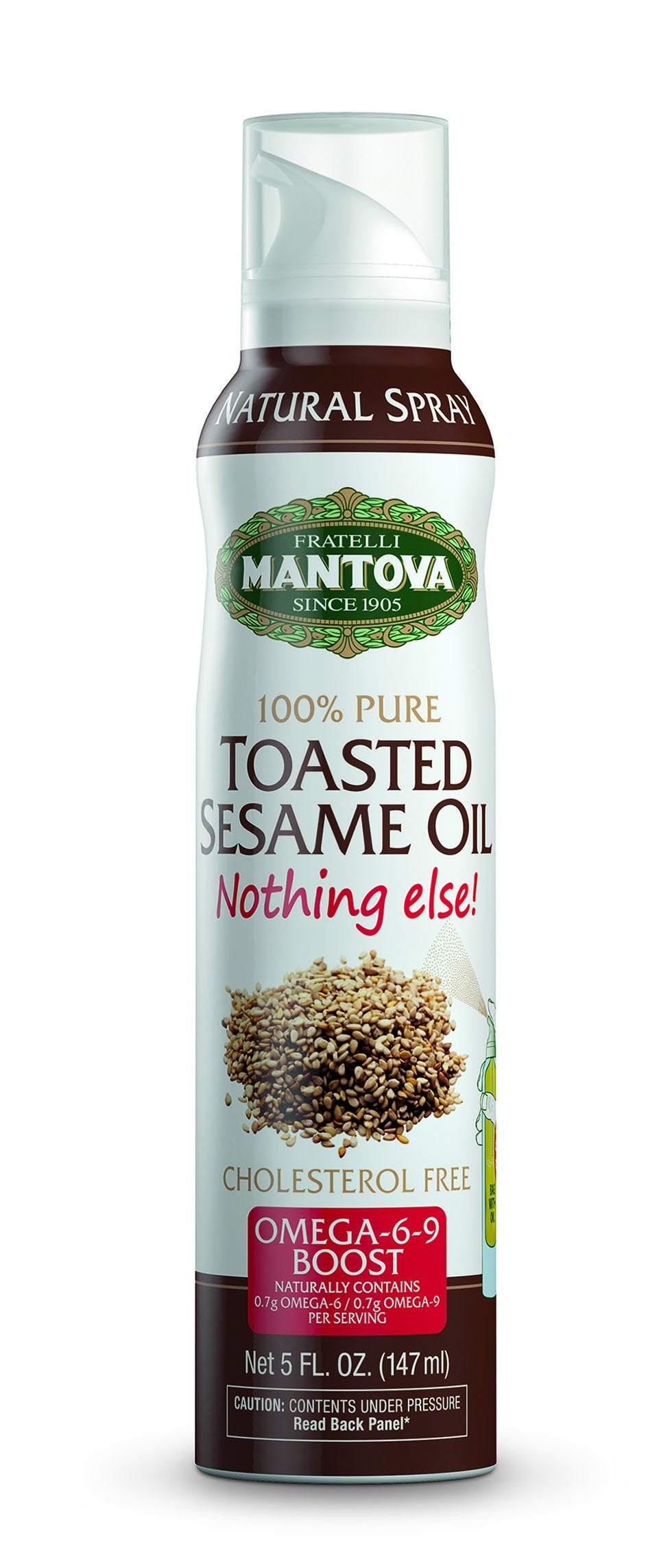 Mantova Toasted Sesame Oil Spray, 5 fl. oz. (Pack of 1), Product of Italy, All-Natural, Heart-Healthy Toasted Sesame Seed Oil, Ideal for Poke, Fried Rice, and Other Asian Dishes, Vegan-Friendly