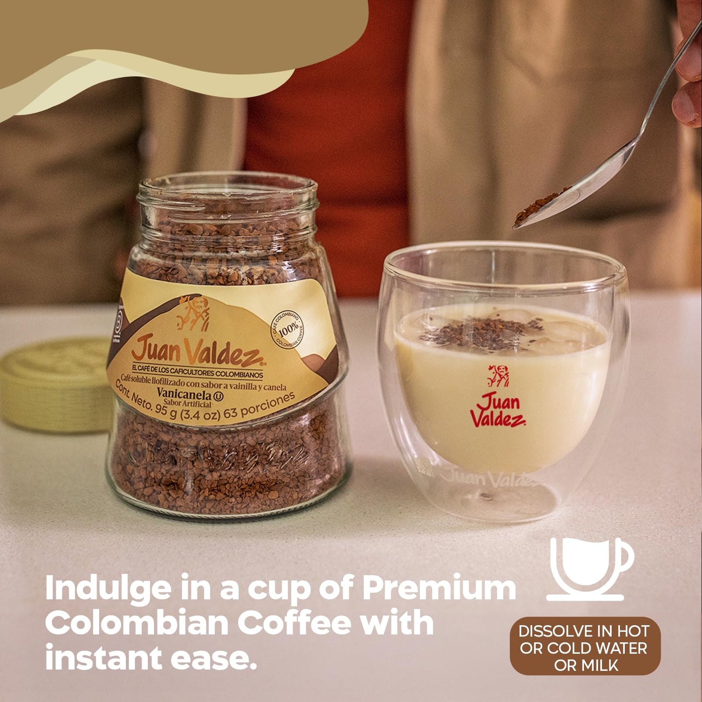 Juan Valdez Freeze-Dried Instant Coffee - Vanilla Cinnamon Flavor | 100% Colombian Arabica Beans | Sweet & Aromatic 100% Colombian Coffee | 3.35 oz