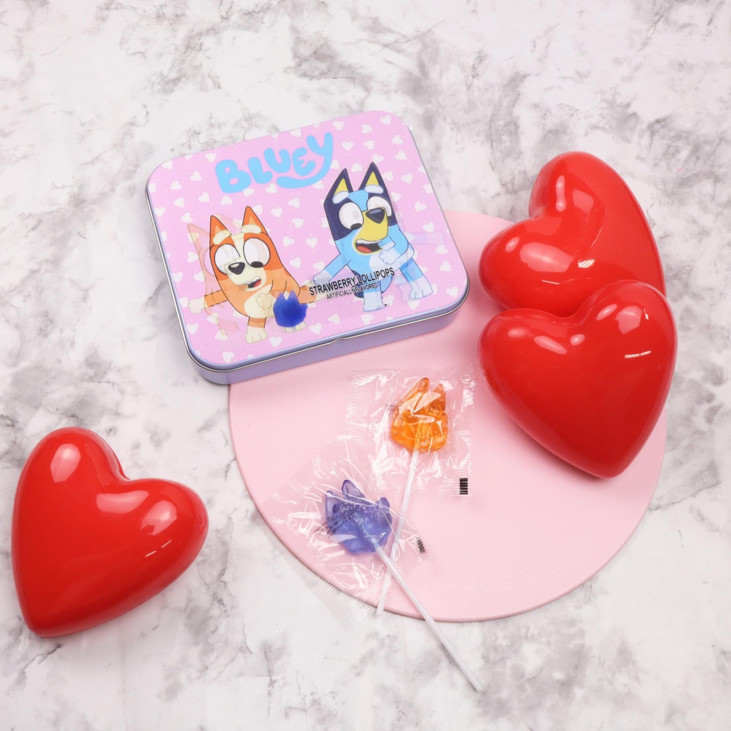 Bluey Lollipops Tin, Individually Wrapped Strawberry Suckers, Easter Basket Stuffer Candy Gift Set 1.41 Ounces