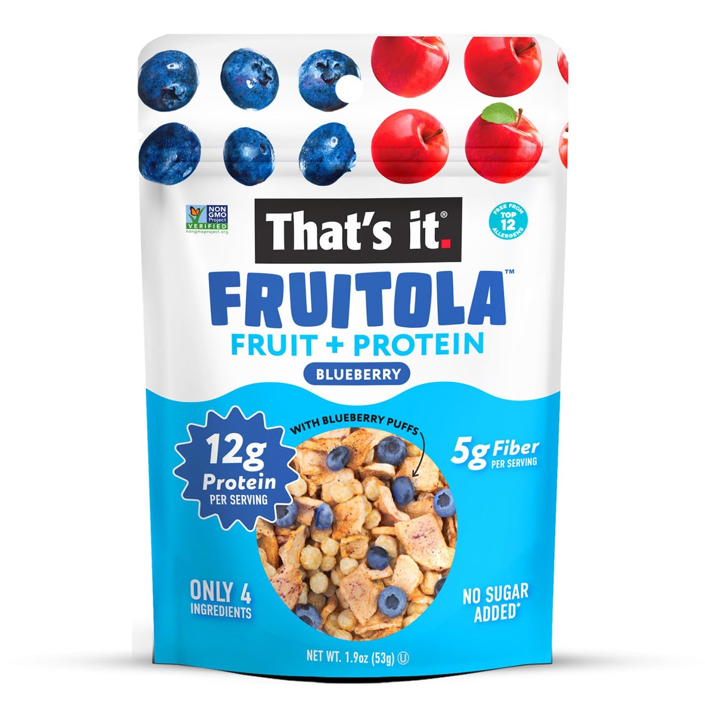 That’s it. Fruitola Fruit Granola - Blueberry, 12g Plant-Based Protein, 5g Fiber from Fruit, 100% Real Fruits, Only 4 Ingredients, Zero Added Sugar