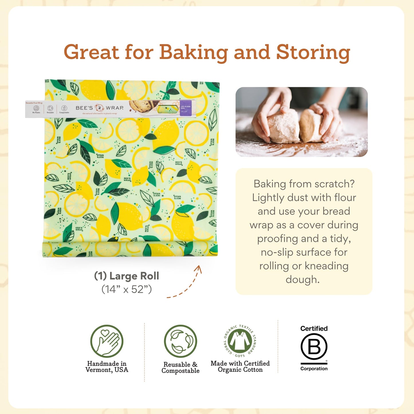 Bee's Wrap - Limited Edition - Beeswax Wraps for Food - Cut to Size 14x52" Beeswax Wrap Roll - Plastic Free Made in USA Reusable Natural Food Wrap