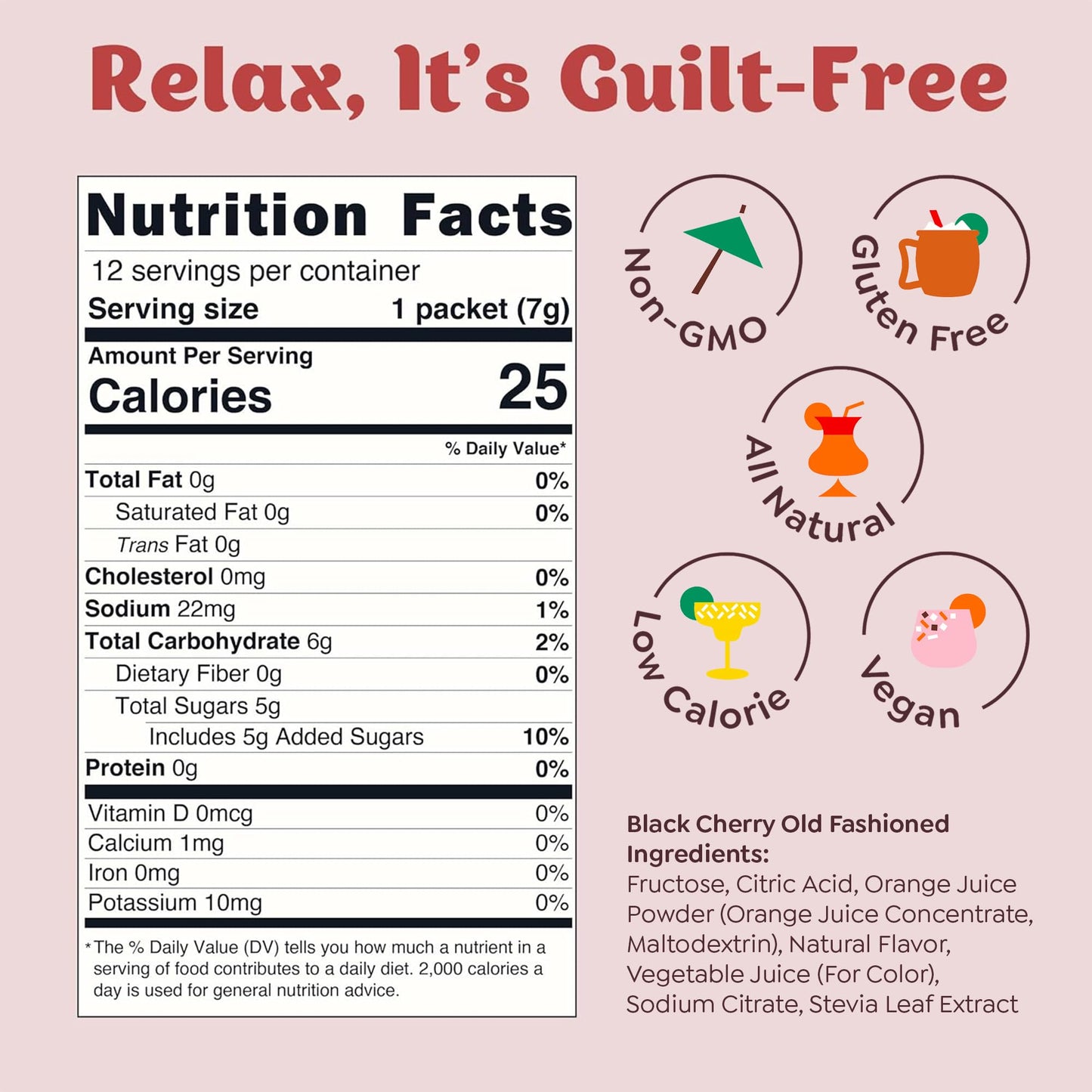 Craftmix Black Cherry Old Fashioned Cocktail & Mocktail Drink Mixer, Skinny Mixes - Water Flavoring Packets Made With Real Fruit - Vegan, Low-Carb