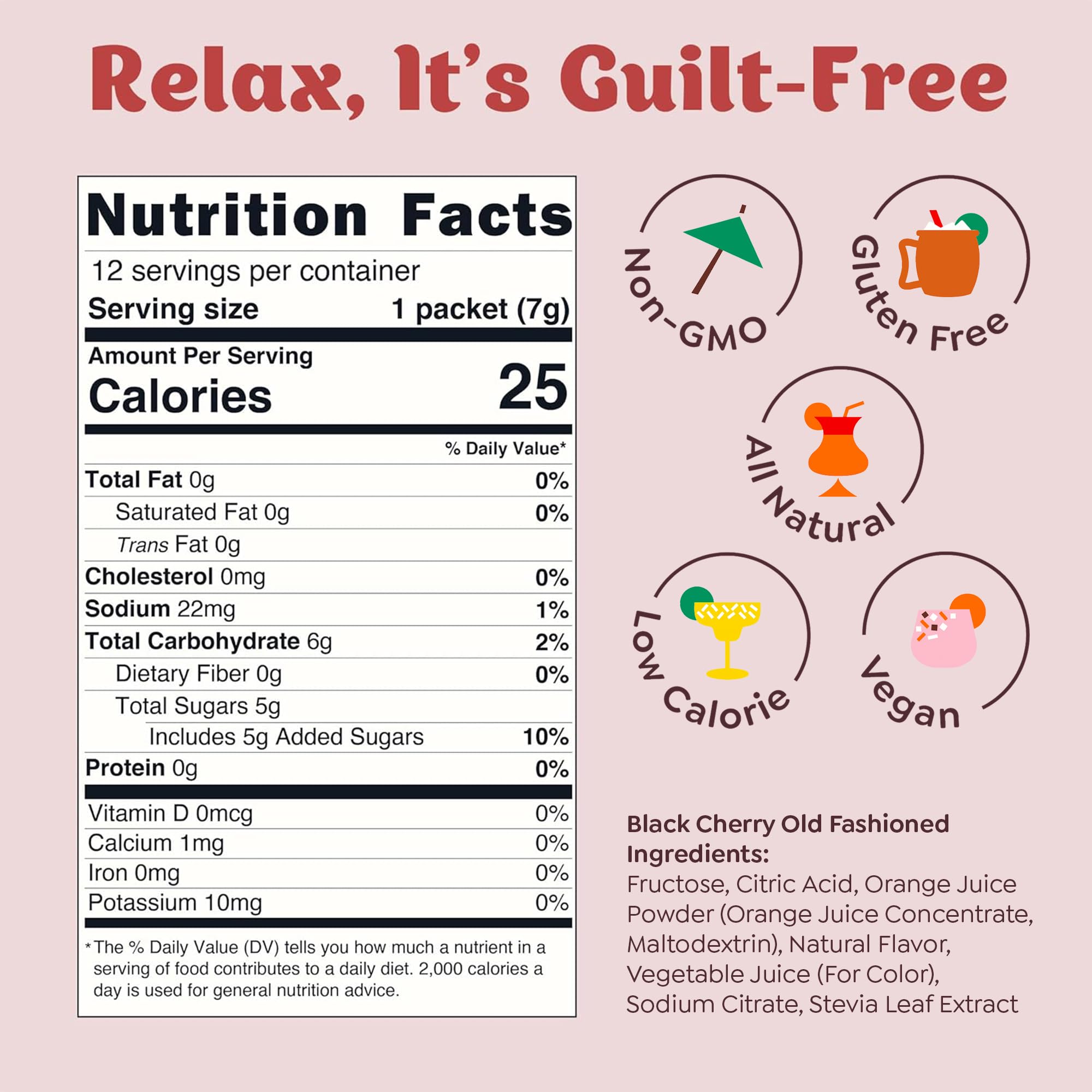Craftmix Black Cherry Old Fashioned Cocktail & Mocktail Drink Mixer, Skinny Mixes - Water Flavoring Packets Made With Real Fruit - Vegan, Low-Carb