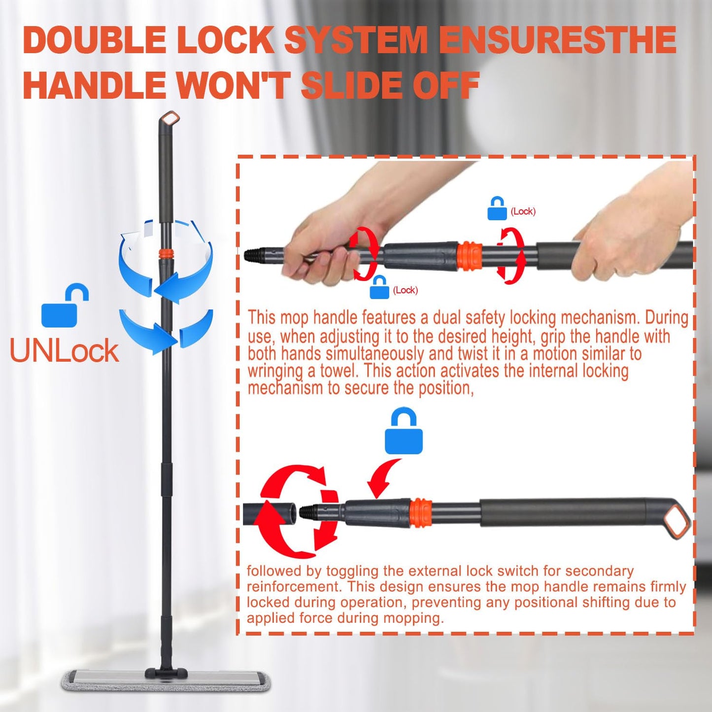 18 Professional Microfiber Mop Large Flat Mops for Floor Cleaning 4 Reusable Washable mop Pads Hardwood Cleaning System Wet and Dust Mop with 61in