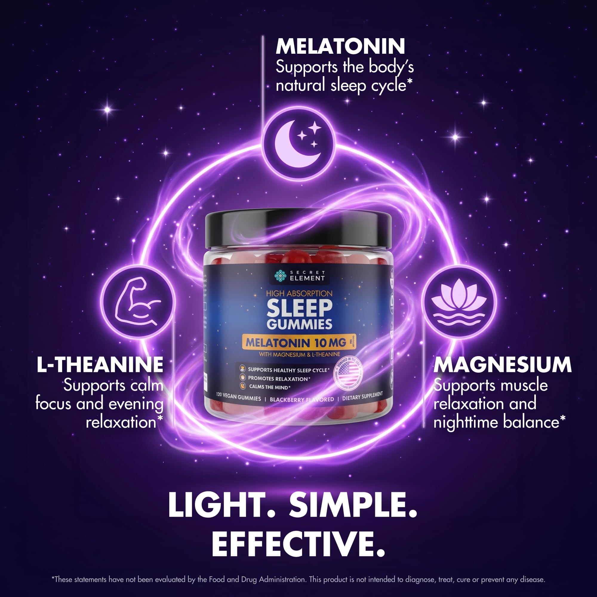 Blackberry Gummies Melatonin 10mg, Magnesium & L-Theanine - Vegan, Non-GMO, Sugar Free