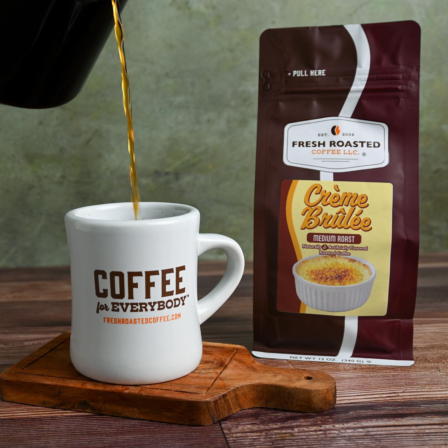 Fresh Roasted Coffee, Crème Brûlée Flavored Whole Bean Coffee, Medium Roast, Kosher, 12 oz