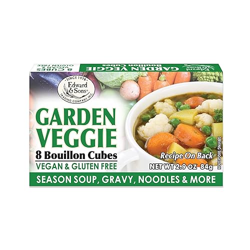Edward & Sons Garden Veggie Bouillon Cubes - Organic Vegetable Bouillon, Vegan Broth Cubes, Stock for Soup & Stew, Gluten Free - 2.9 Oz, 12 Pack