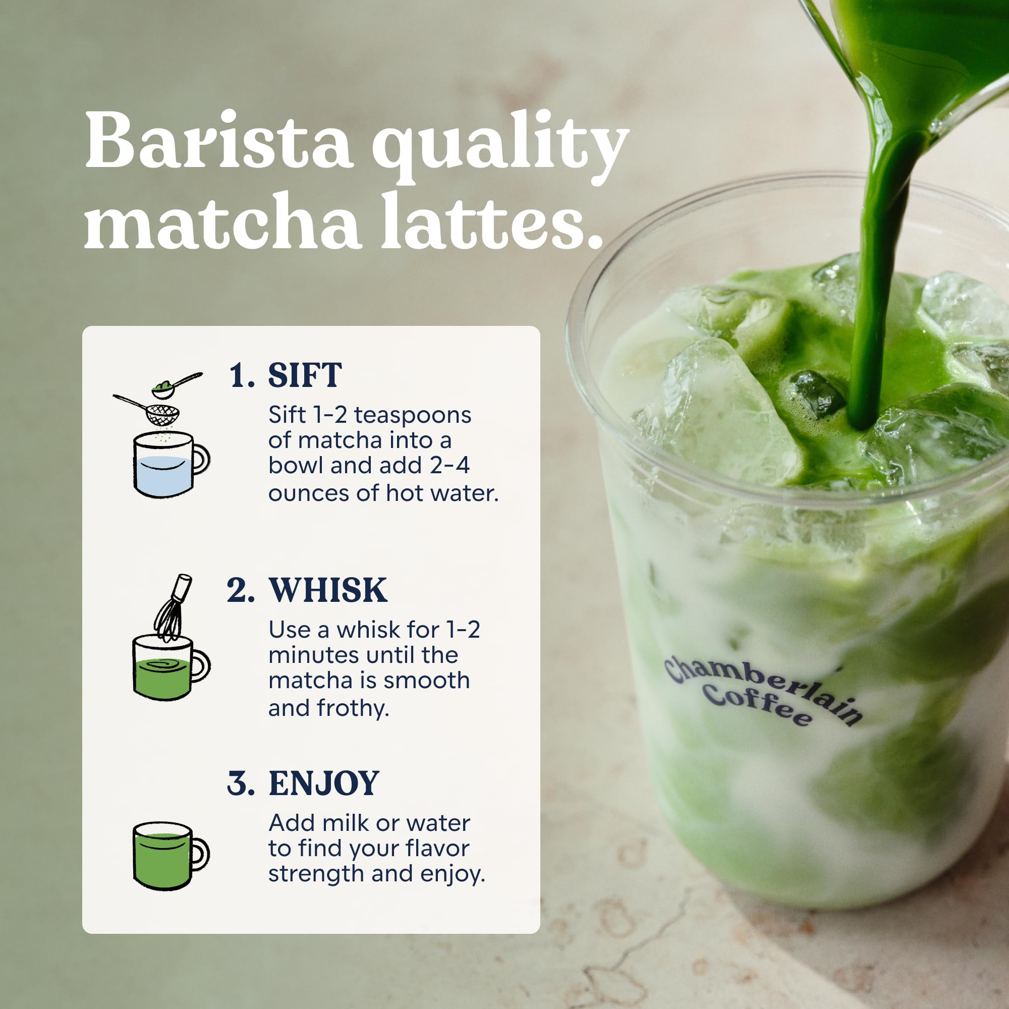 Chamberlain Coffee Ceremonial Grade Matcha Green Tea Powder - USDA Organic, Antioxidant Rich, L Theanine, Calm Energy, Signature Vegan Matcha Powder