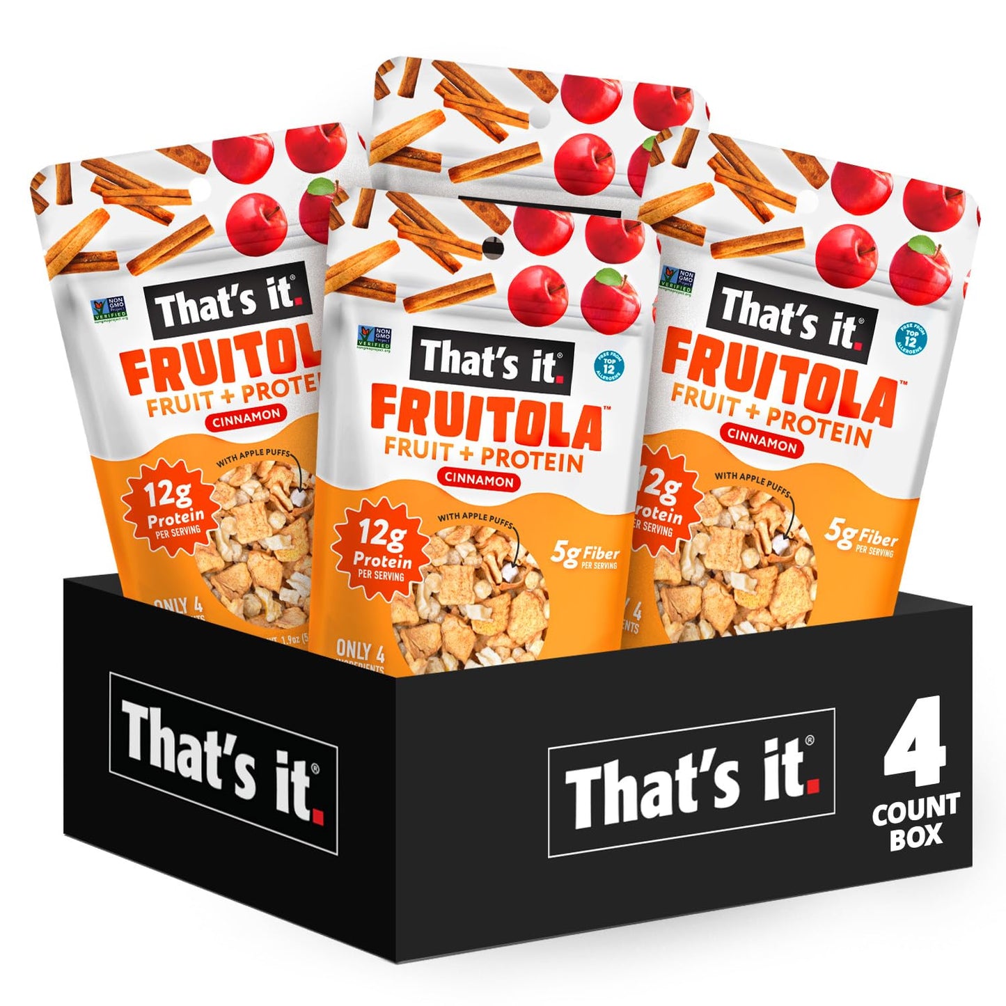 That’s it. Fruitola Fruit Granola - Cinnamon, 12g Plant-Based Protein, 5g Fiber from Fruit, 100% Real Fruits, Only 4 Ingredients, Zero Added Sugar