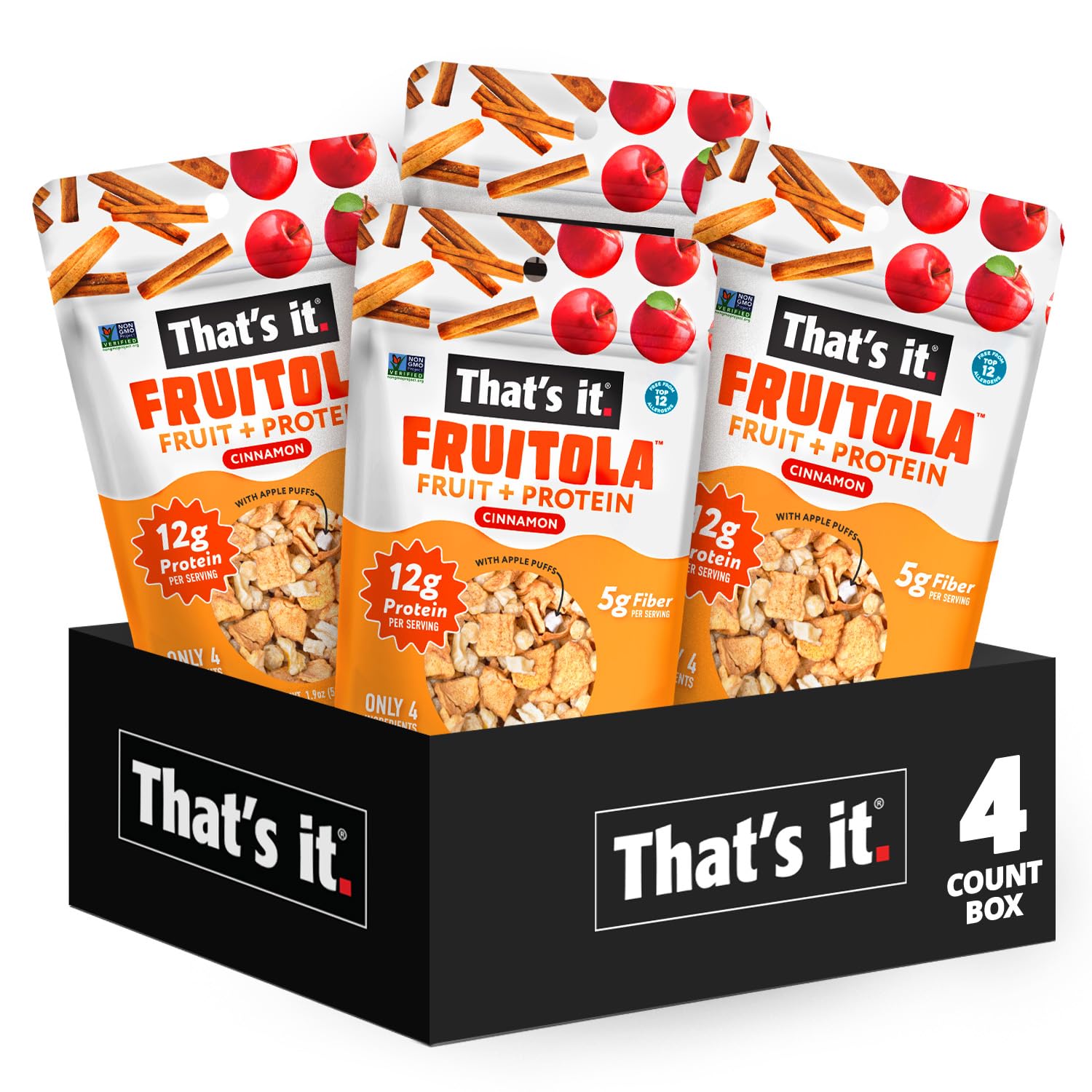 That’s it. Fruitola Fruit Granola - Cinnamon, 12g Plant-Based Protein, 5g Fiber from Fruit, 100% Real Fruits, Only 4 Ingredients, Zero Added Sugar