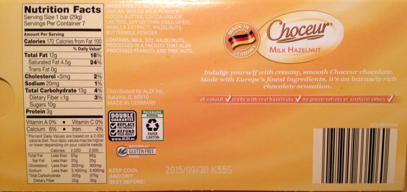 Choceur Milk Chocolate with Roasted Hazelnuts (2/7.05 oz pack)
