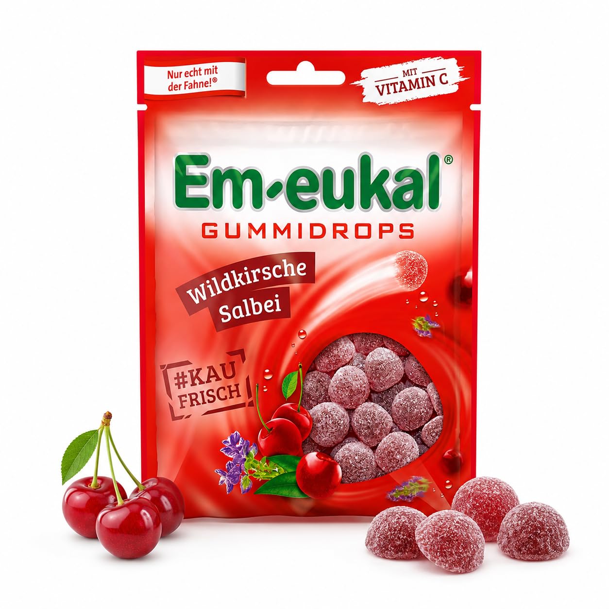Em-eukal Gummidrops Composition of Juicy-Fruity Wild Cherry and Fresh Sage - Chewing Pleasure in a Class of its Own,90 g.(Pack of1)