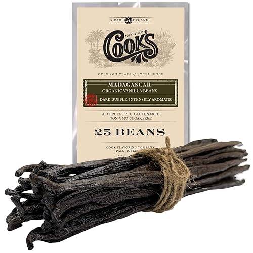 25 Organic Madagascar Whole Vanilla Beans, Grade A Pods, Premium Vanilla Beans for Making Extract & Baking - Cook’s