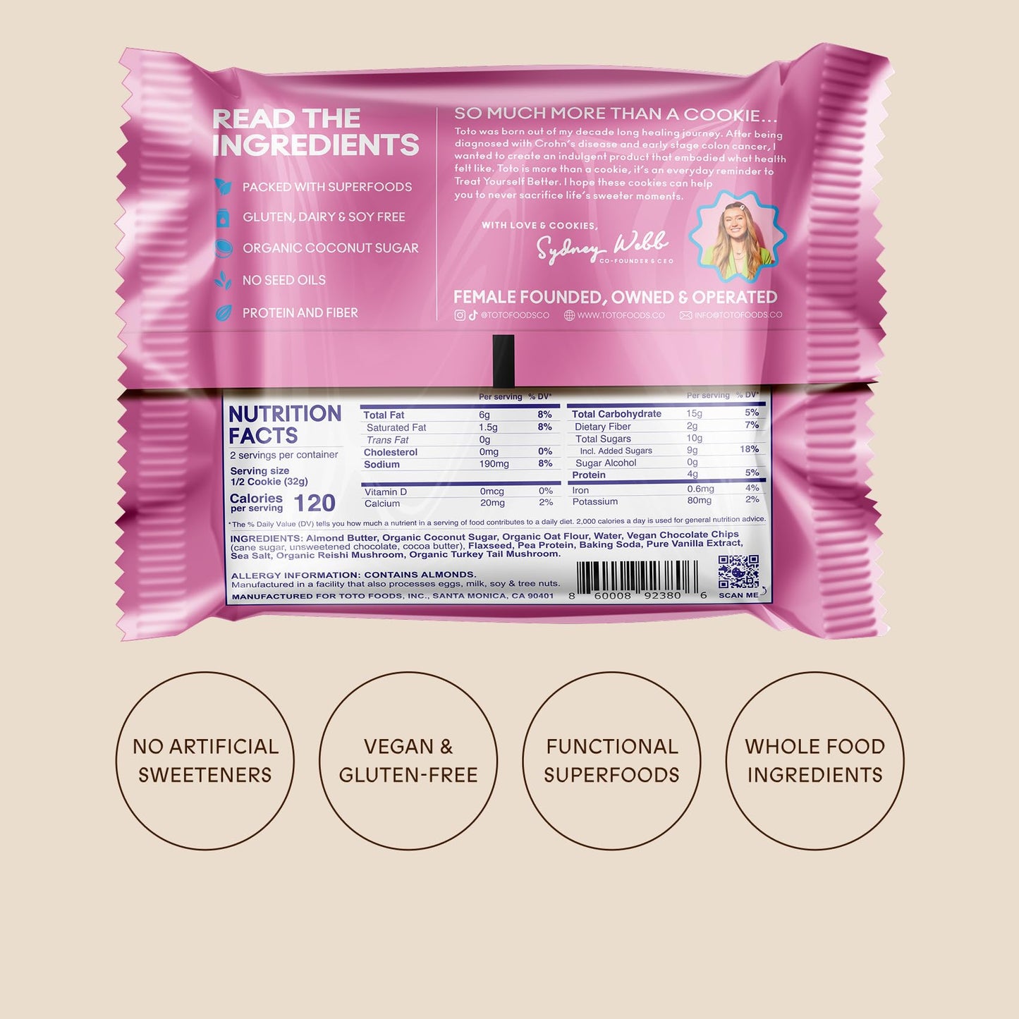 Toto Soft-Baked: Sea Salt Chocolate Chip Cookies with Whole Foods & Superfoods | Vegan, Gluten-Free, 8g Plant-Based Protein, No Artificial Sweeteners