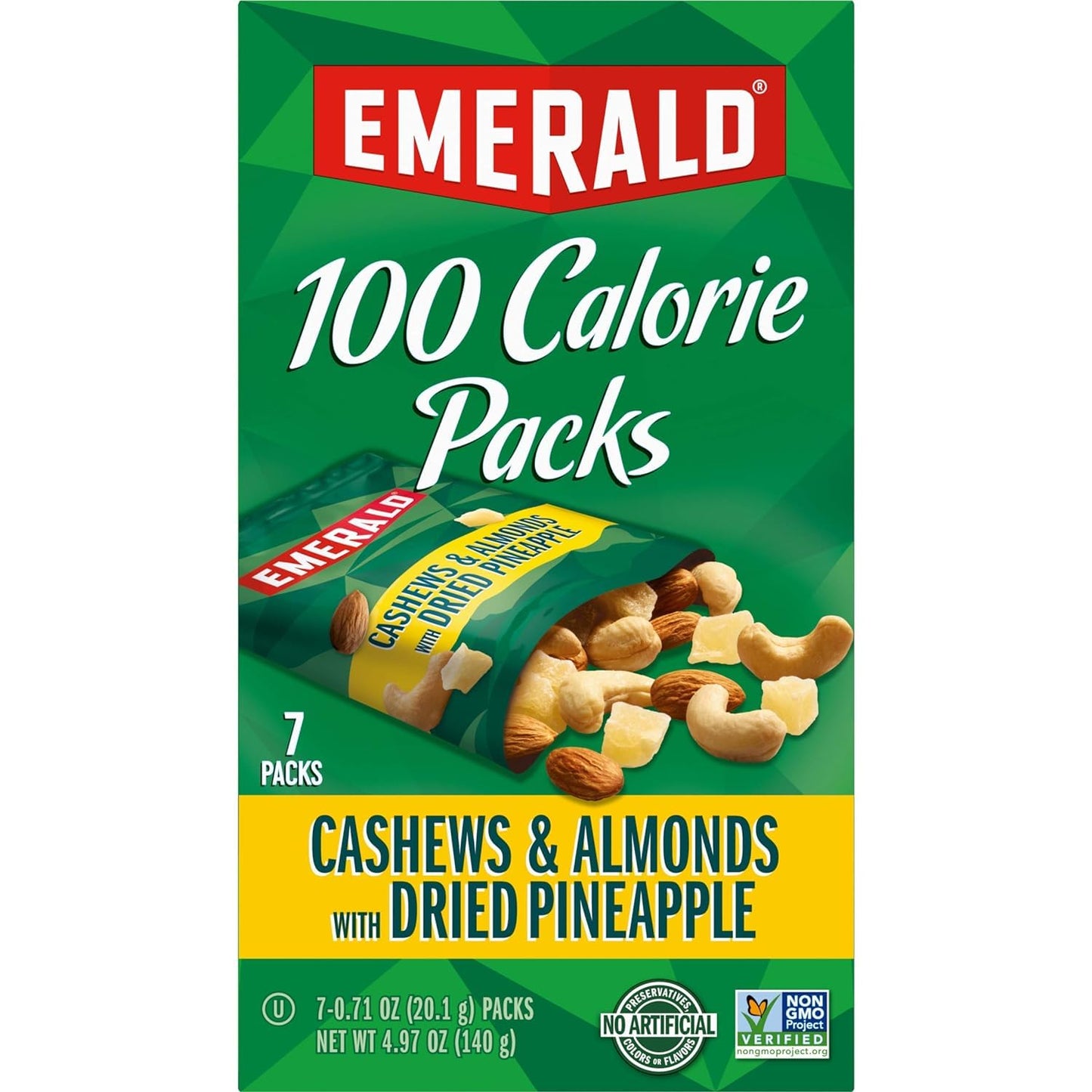 Emerald Nuts Cashews and Almonds with Dried Pineapple, 100 Calorie Packs, 7 Count, 4.97 Oz (Pack of 3)