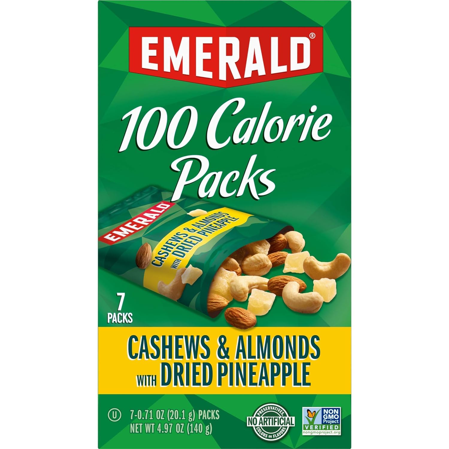 Emerald Nuts Cashews and Almonds with Dried Pineapple, 100 Calorie Packs, 7 Count, 4.97 Oz (Pack of 6)