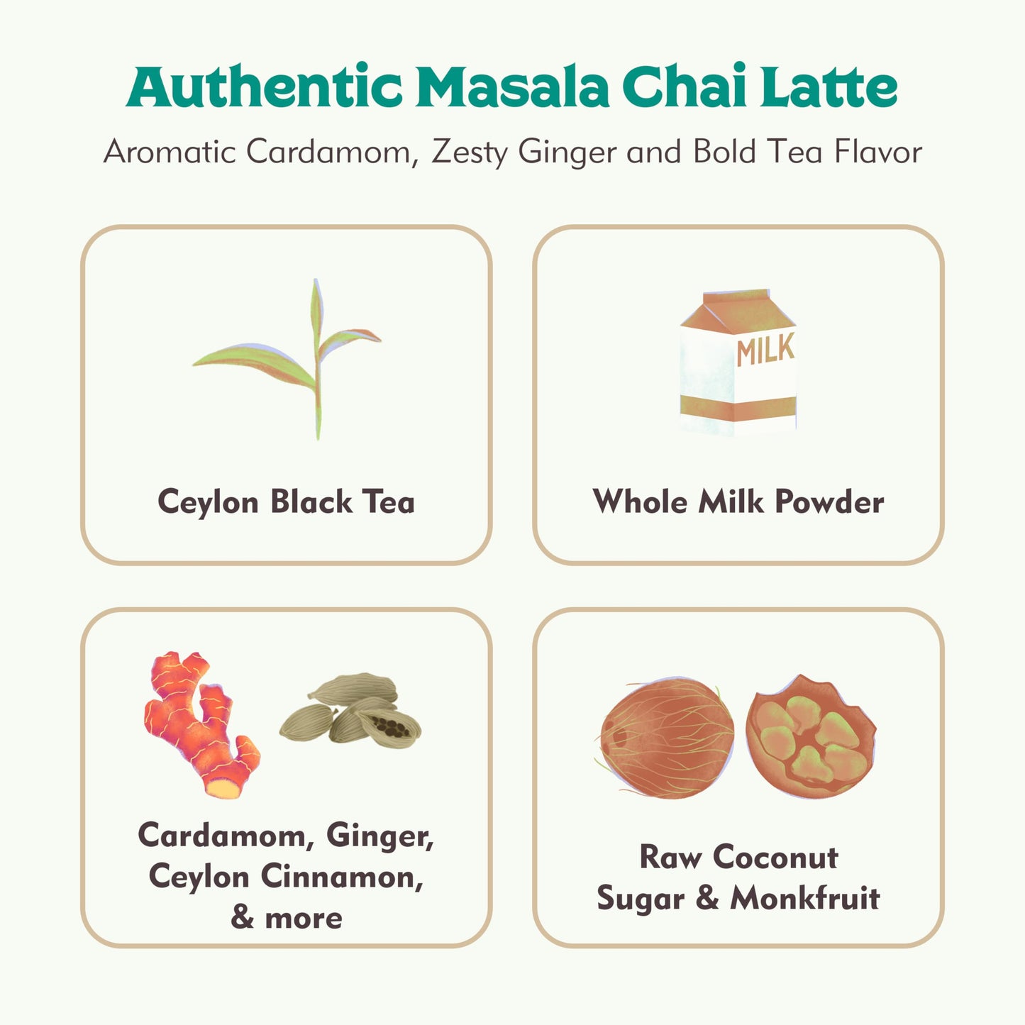 Masala Chai Latte Gift Box - 15 Servings - Spiced Ceylon Black Tea Blend with Whole Milk - Scoopable Chai Latte Mix - No Refined Sugar - Cozy Tea