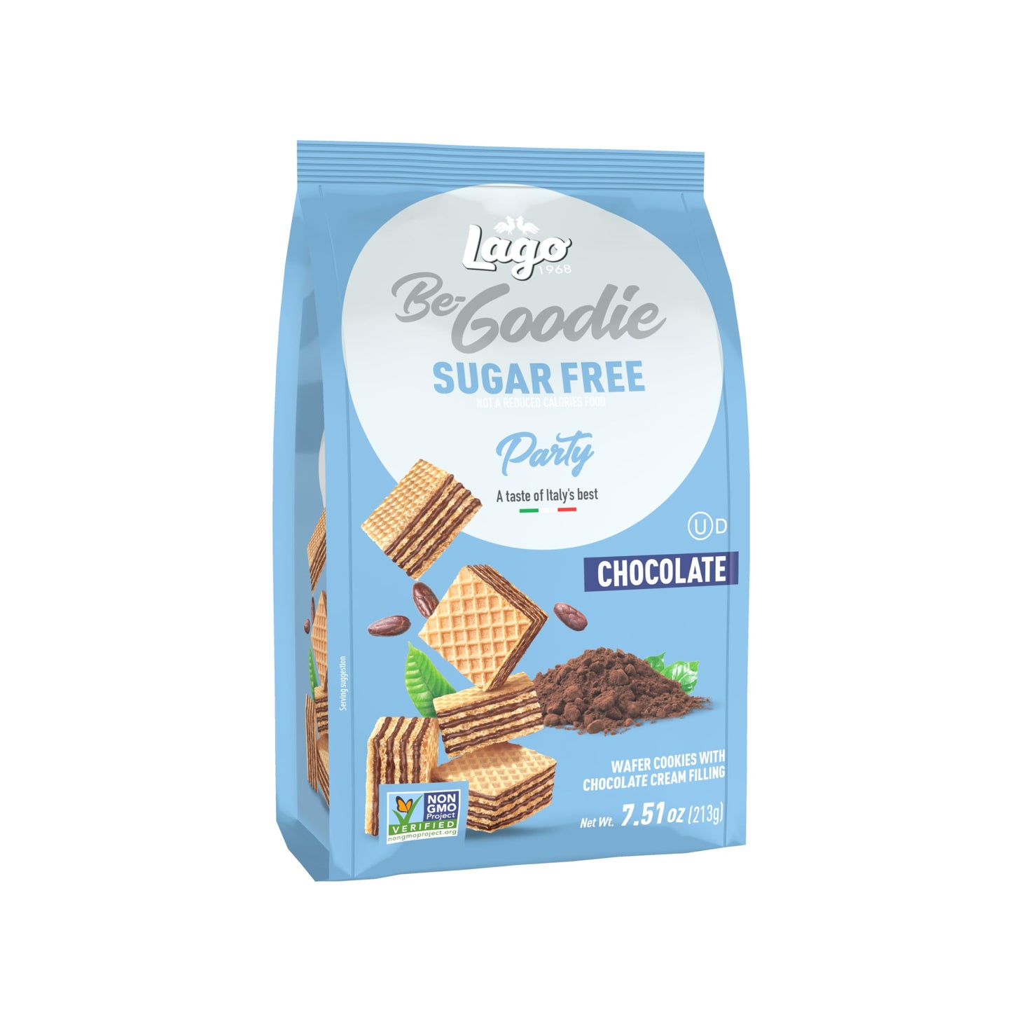 Gastone Lago Party Wafers Cookies, Chocolate Sugar Free - 7.5 oz Each (2-Pack) | Italian Crispy Wafer Cookies with Creamy Chocolate Filling